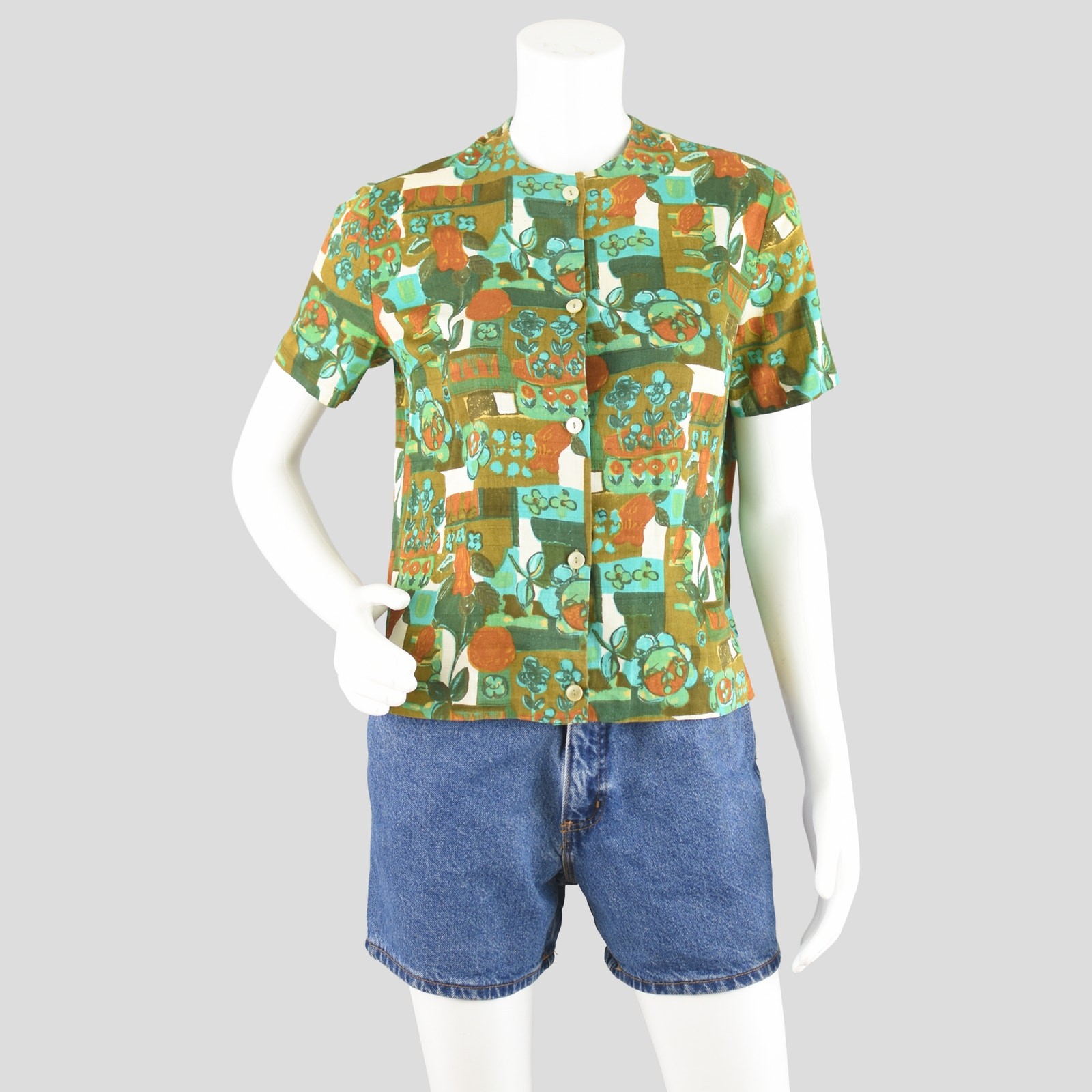 Vintage Modern Floral Button Down Blouse, Made in Germany, Women’s XS – Small