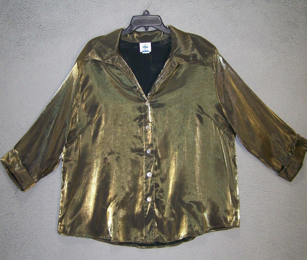 Vtg Ship n Shore Top Womens 22 Extra Large Gold Metalic Long Sleeve Ladies