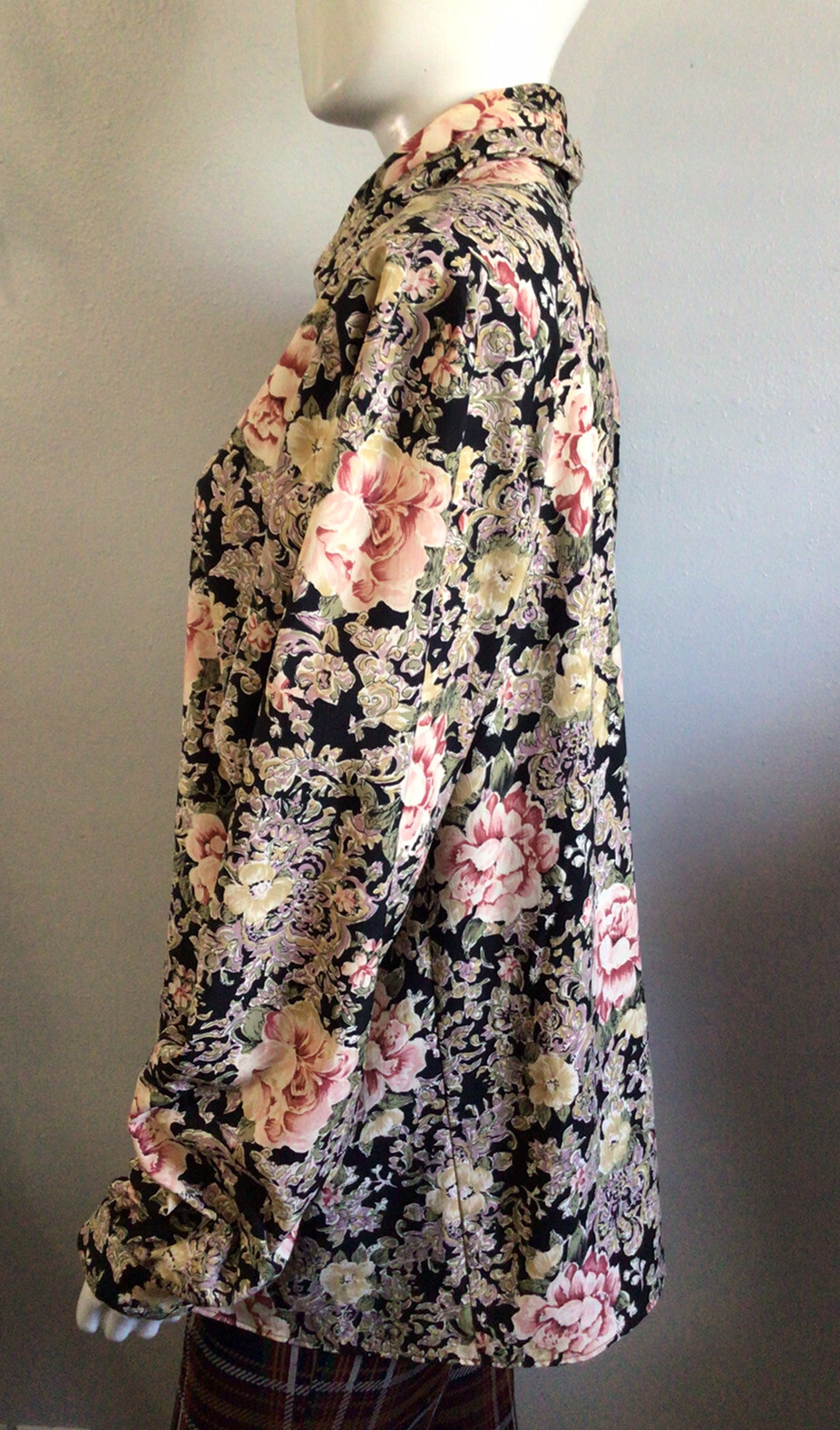 Vintage 70’s 80’s Bow Tie Neck Floral Button Front Secretary Style Blouse Sz 14