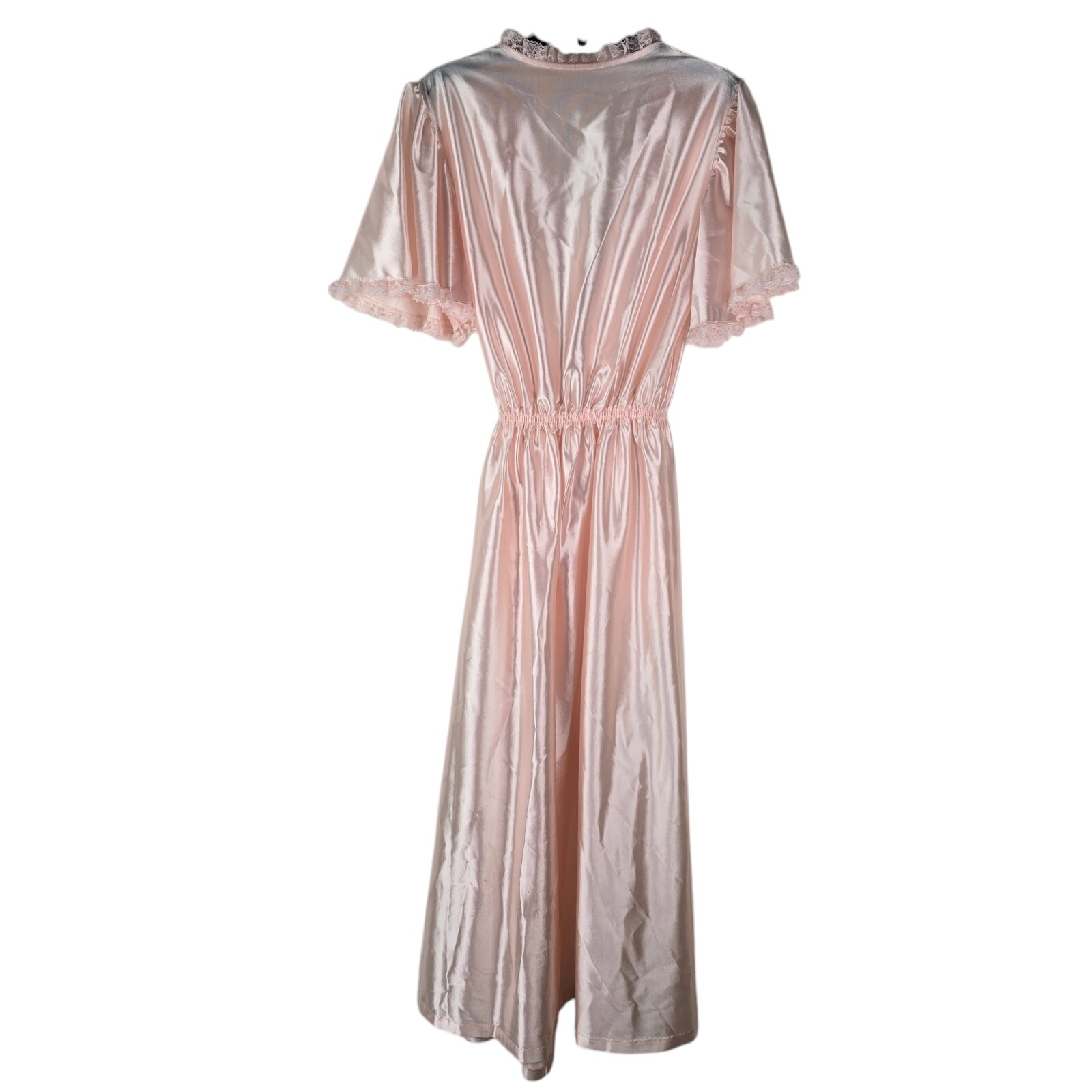 Vintage Val Mode Pink Lace Ruffles Mid Length 60s House Lingere Robe