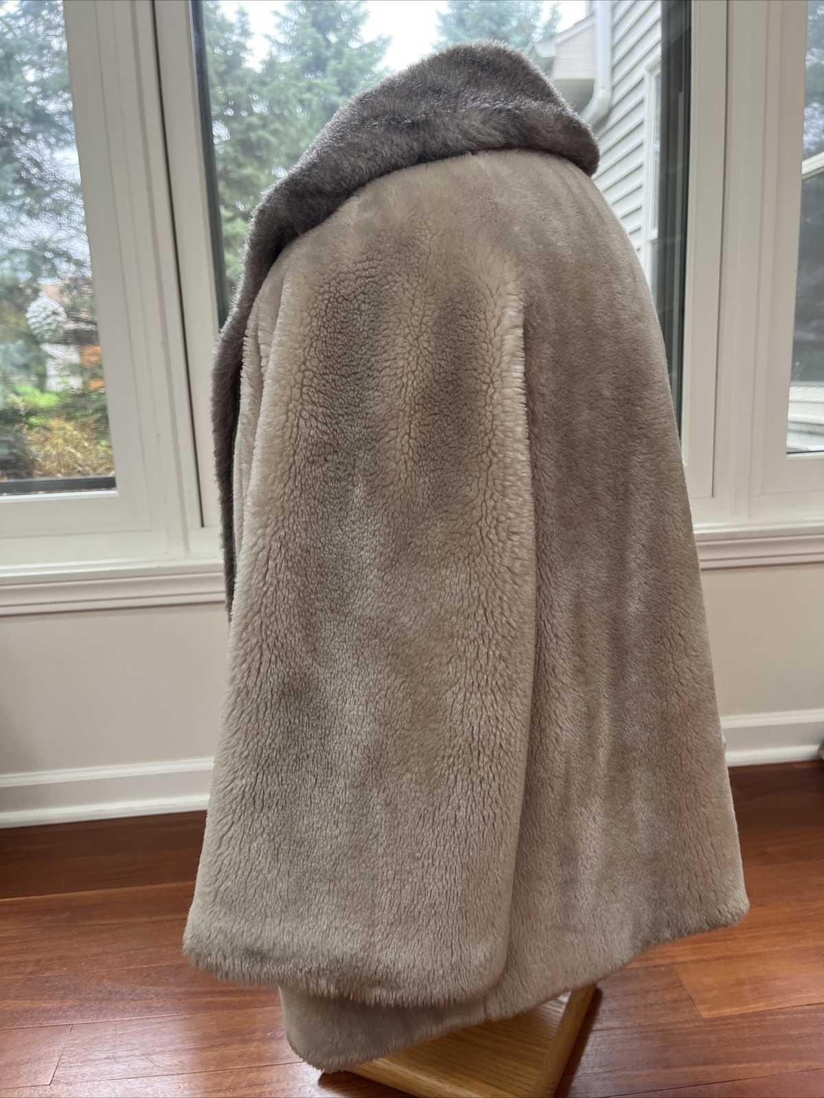1970s Vintage Faux Fur Coat Borgana Deluxe Fake Mink Stole Tan Gray Colored