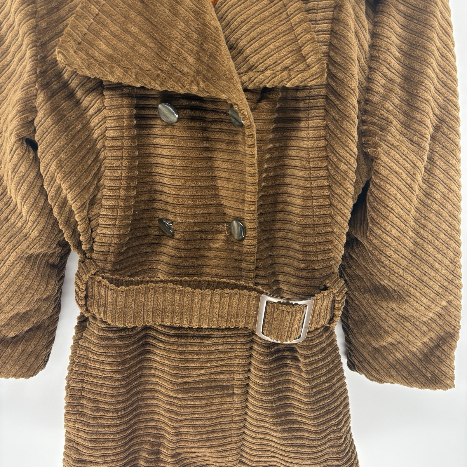 Vintage Sears Double Breasted Corduroy Jacket Belted Mid Length Hippy Women XL