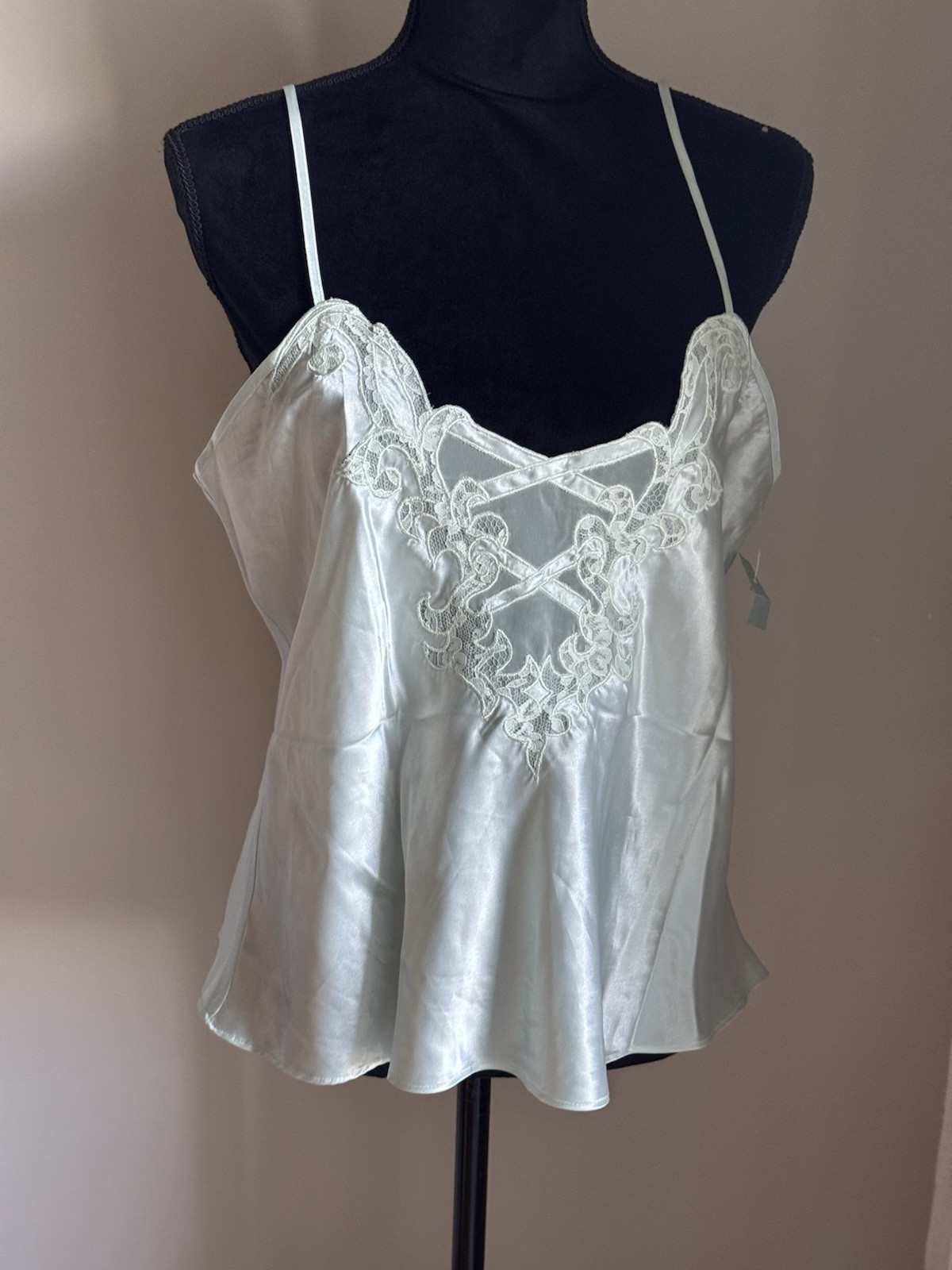 Vintage Delicates Satin Intimate Lingerie Top Camisole L Sage Adjustable Straps