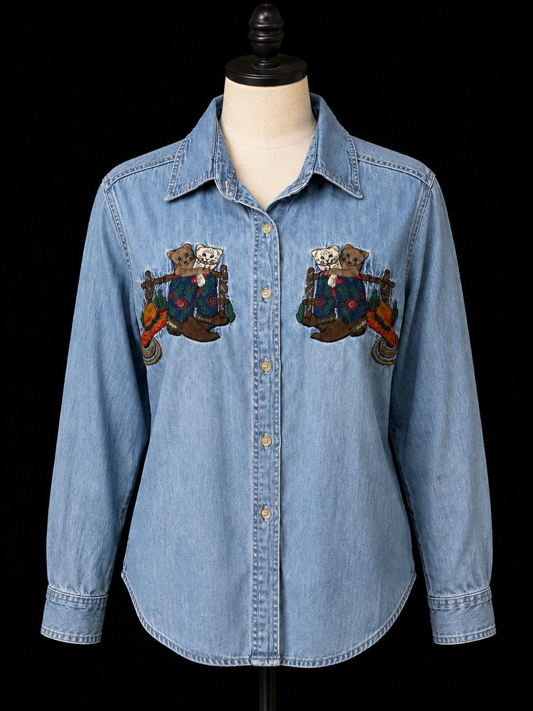 Vintage 90s Quizz Again Denim Shirt Women’s S Embroidered Cowboy Hats Western