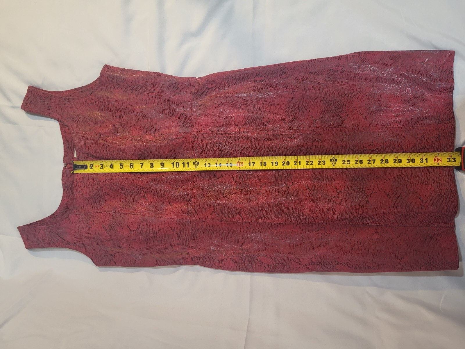 VIntage 80s Red Leather & Satin Snakeskin Dress By A.M.I Womens L