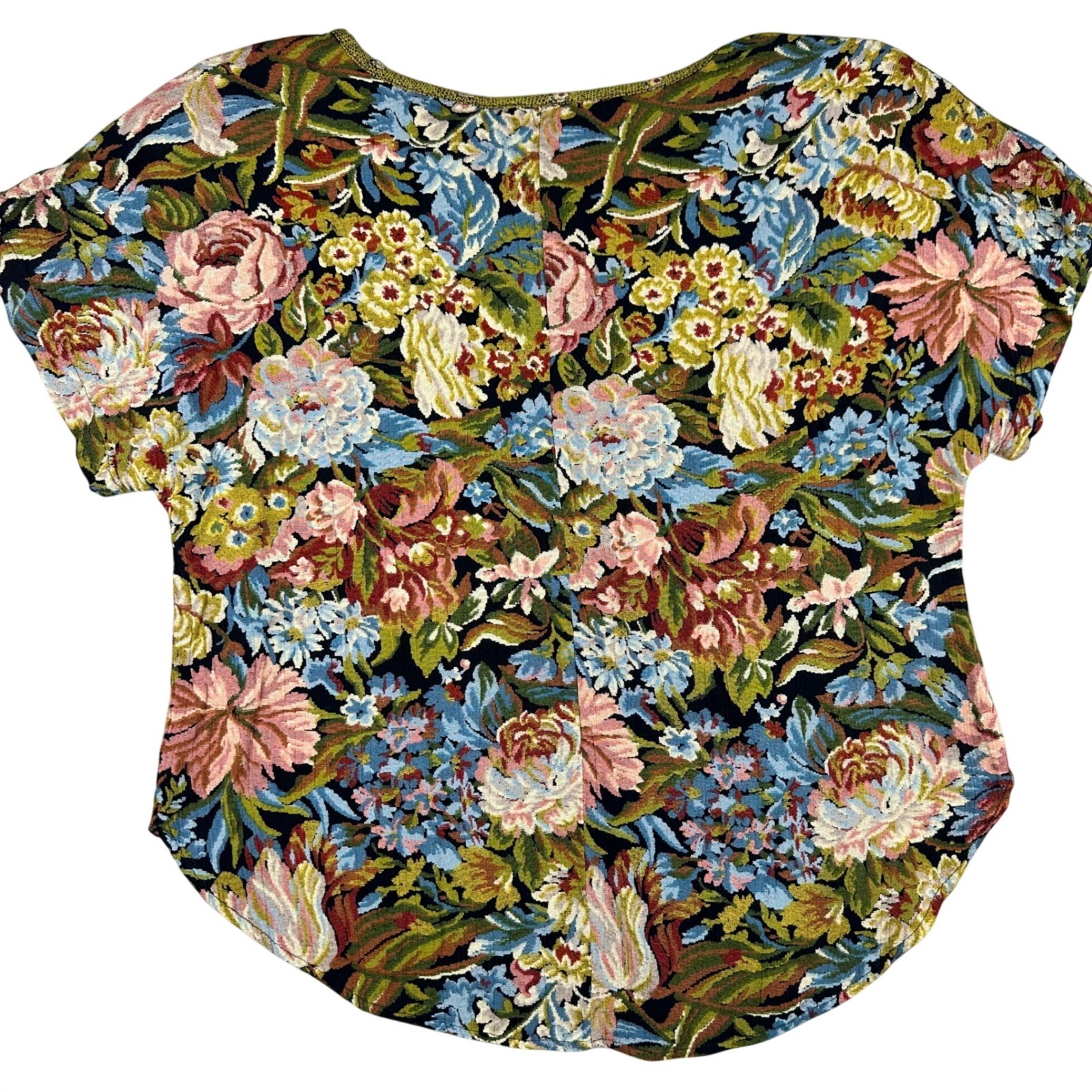 Platinum by Dorothy Schoelen VTG Made in USA Floral Tapestry Print Blouse Med