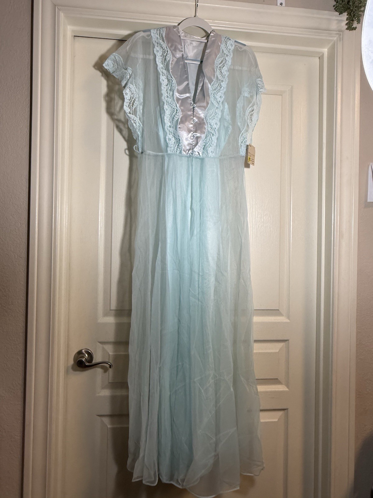 NWT VTG 60s JCPenney Aqua Sheer Peignor Set Sheer Lace Robe & Nightgown NO BELT