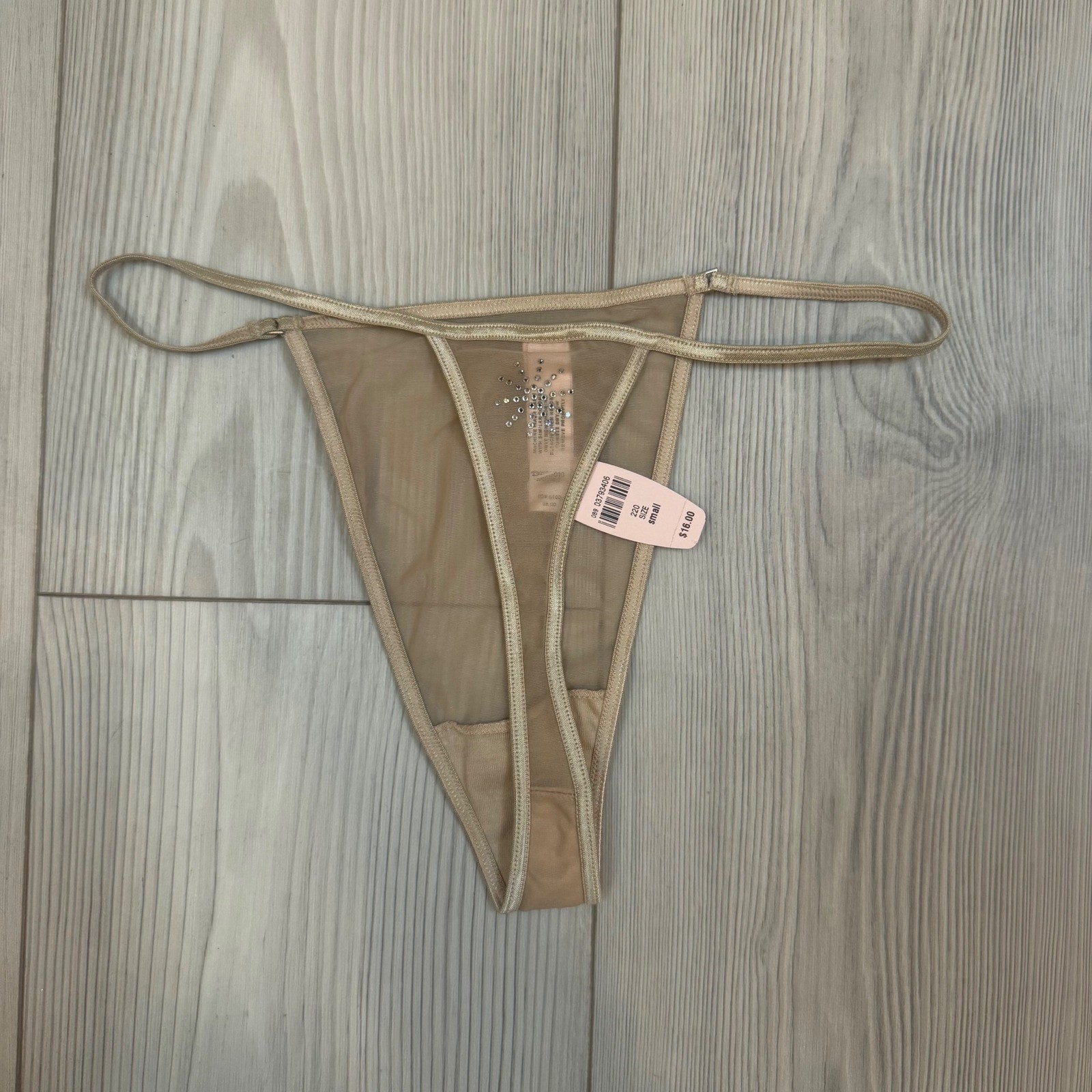 Vintage Victorias Secret Rhinestone Mesh V-String Thong Gold Y2K NWT Small 1293