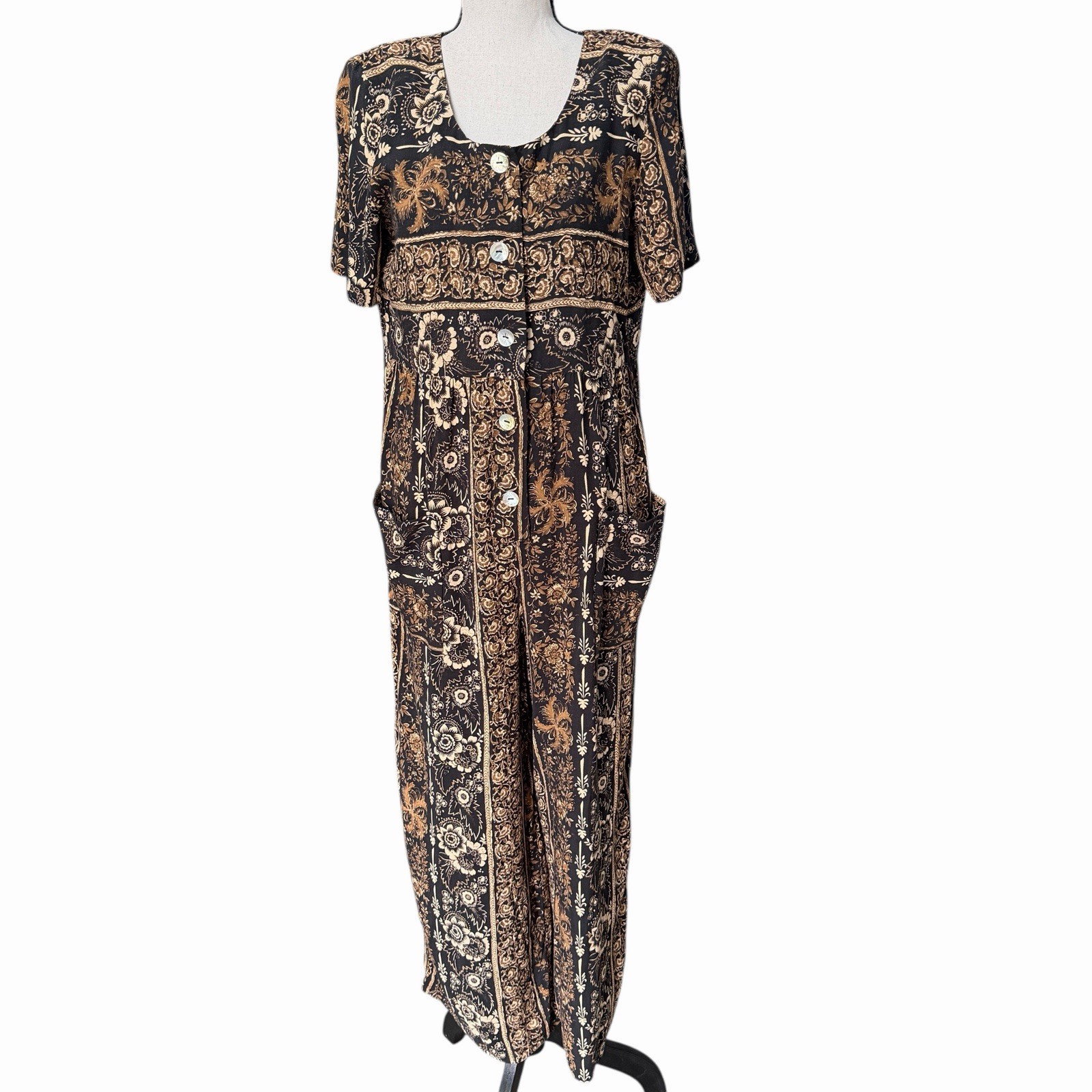 VTG 90s Molly Malloy Floral Prairie Maxi Dress MOP Buttons Cottagecore Boho M 8