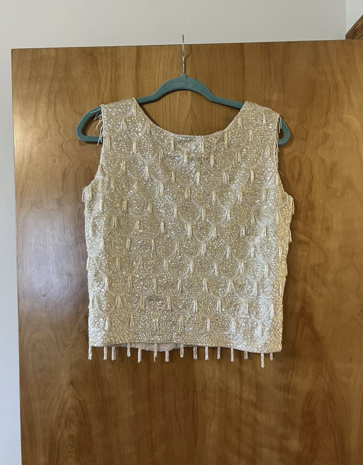 Kenzar Hong Kong Sleeveless Top Flapper Sequins Vintage Beaded Tassels Party 36