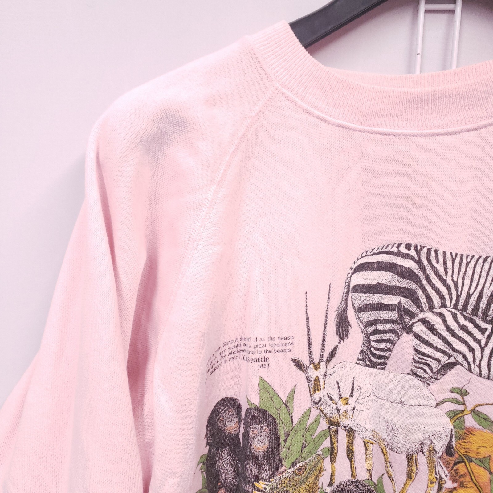 Vintage 1987 San Diego Zoo C.R.E.S Harlequin Animal Graphic Sweater Size L Pink