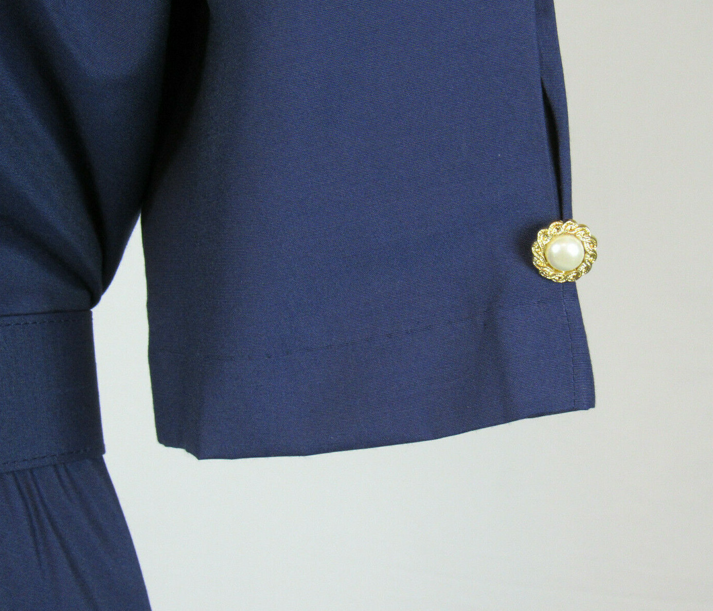 VTG 1970s 80s BETSY LAUREN BLUE DRESS SIZE 9-10 WHITE LACE TRIM BELT POLY RAYON
