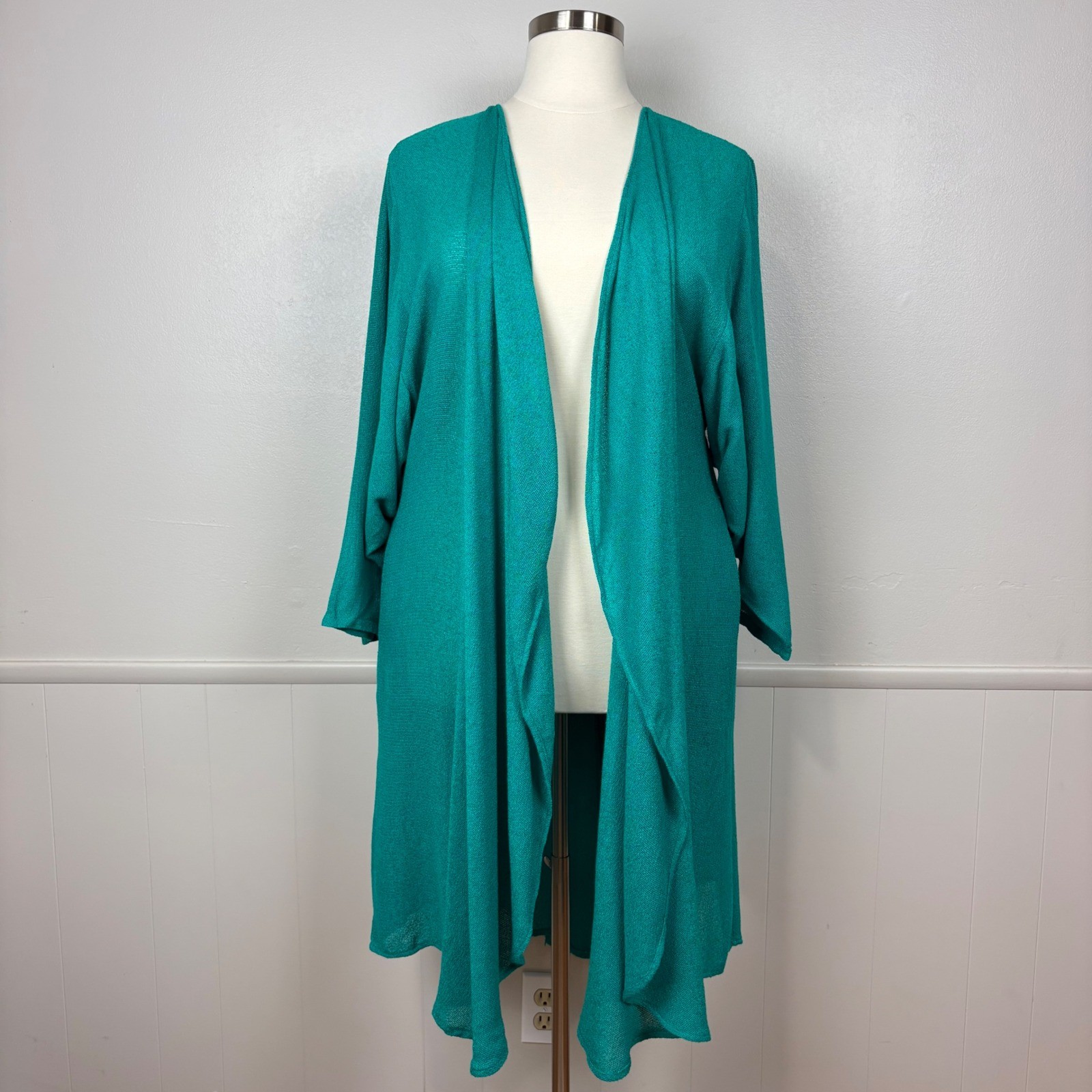 Spencer Alexis Vintage Kimono Inspired Topper Duster Teal Size 16 Dramatic 80s