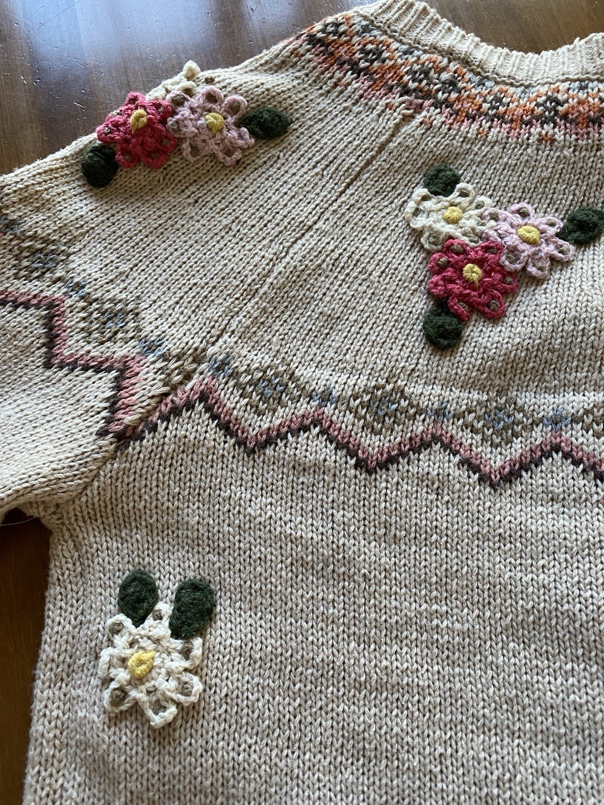 Cardigan Sweater Vintage Knitted Floral Off White Cream Color