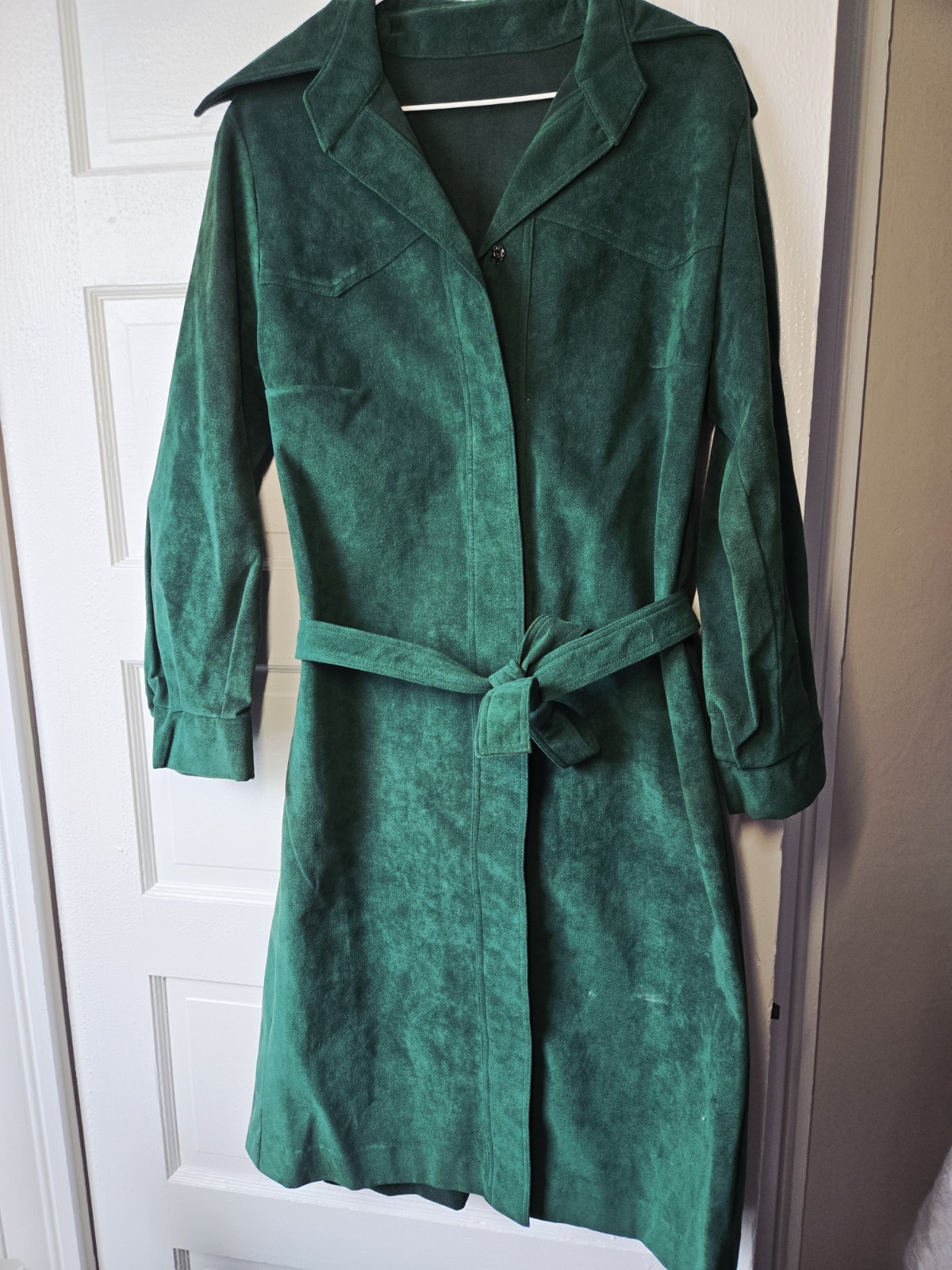 Vtg 80’s Indie Trench Coat Womens M Green Ultra Suede Collection Boho Retro