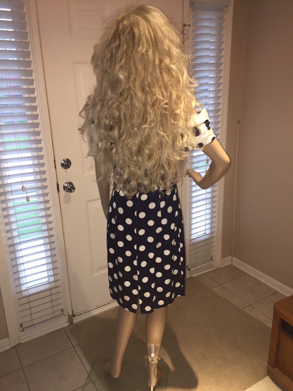 VTG 1980’s 1990’s Pantagis Size 11-12 Navy Blue Polka Dot Party Prom Dress