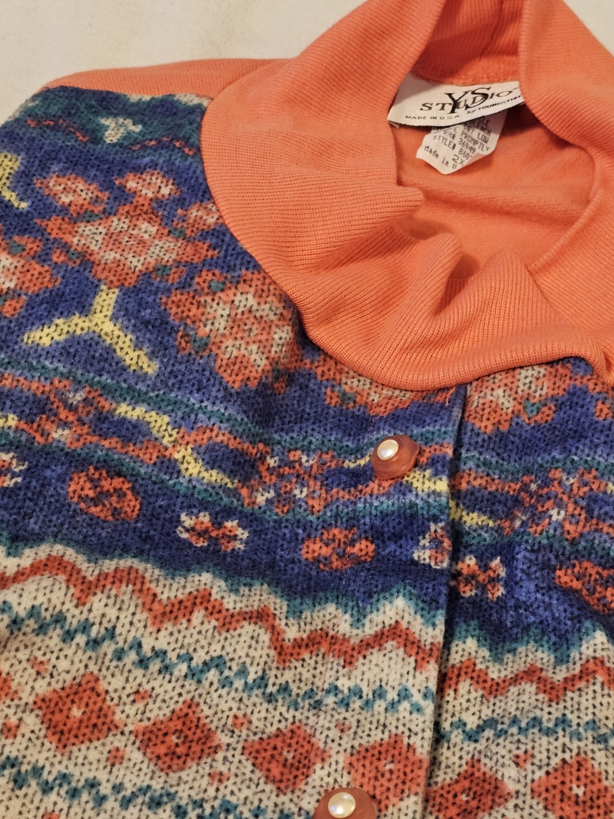 Vintage Young Stuff Studio patterned knit insert solid sleeves sweatshirt Y2K 2X