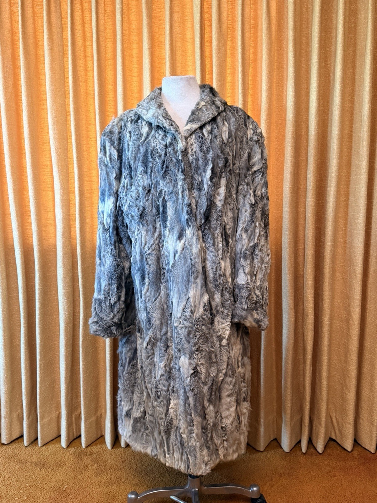 Vintage 1950s/60s Persian Curly Lamb Silver Grey Fur Coat Size M/L