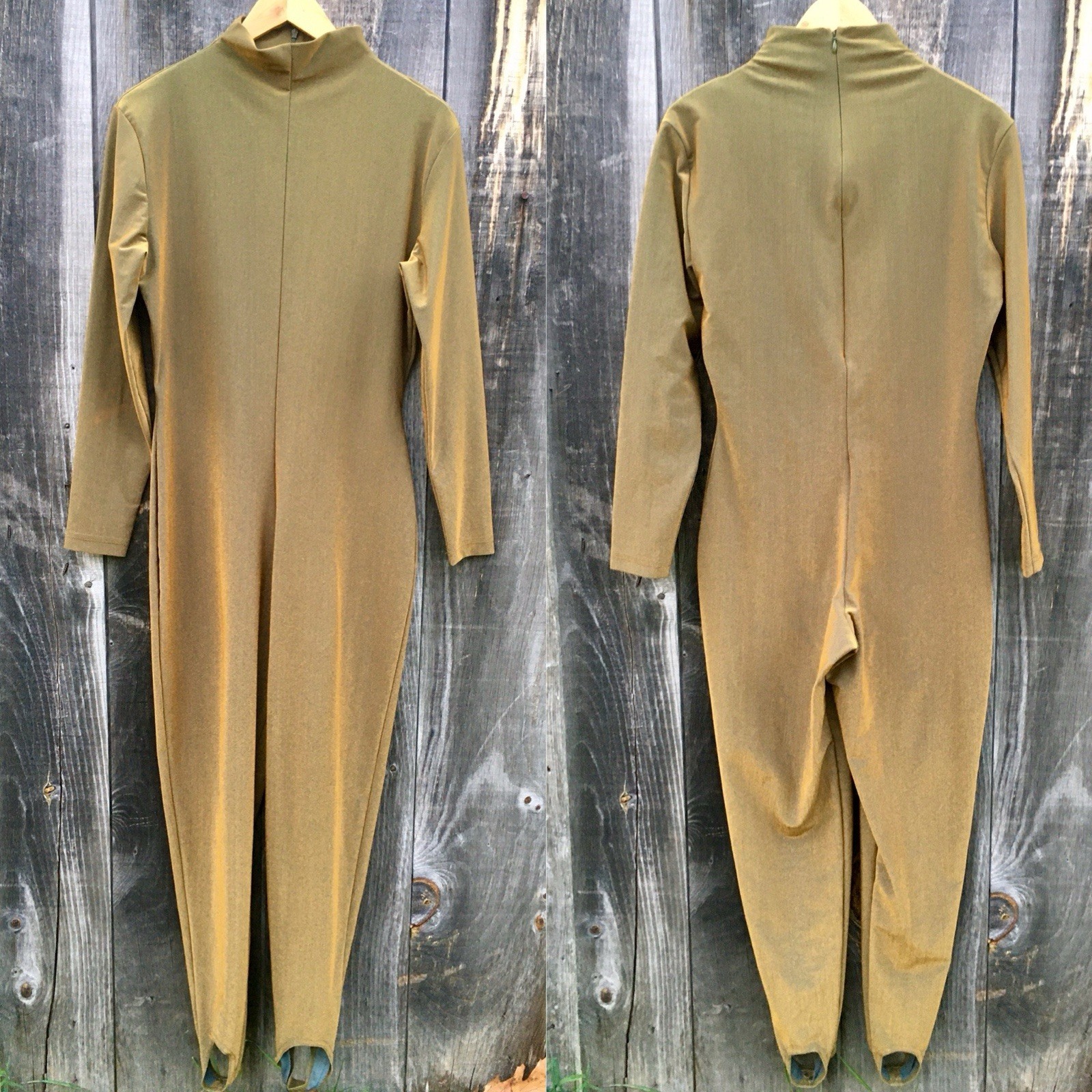 Vtg Funky 80s Metallic Gold One Piece Glam Disco Roller Derby Jumpsuit Size L