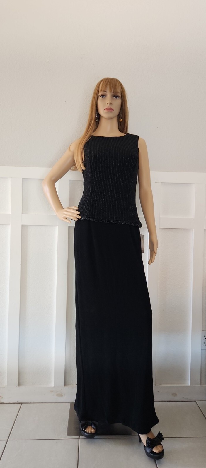 Vintage Scott Mcclintock Black Maxi Sleeveless Dress Size 10 Used