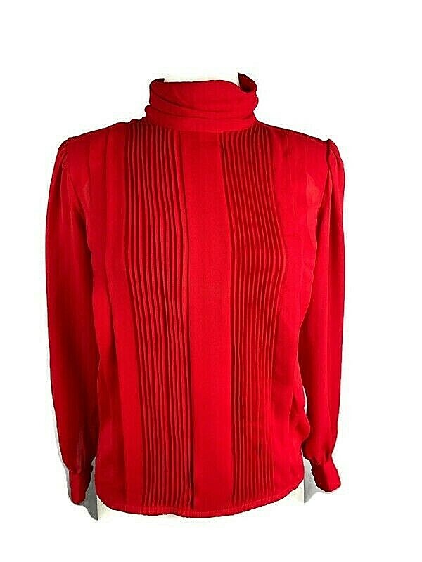 Vintage SK & Company Women’s pin tuck pleats Blouse Sz. 6 Red Semi Sheer 70’s