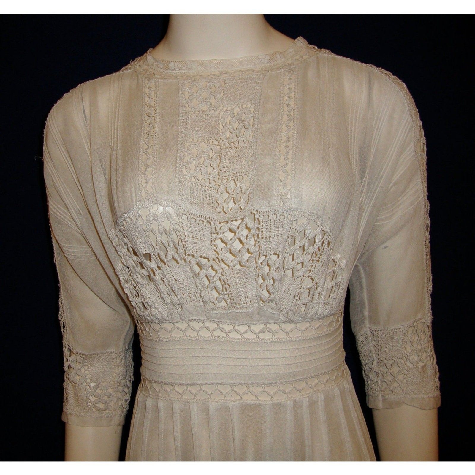 Vintage Edwardian Tea Dress Downton Abbey XS Small Wedding Ivory Cotton Lace