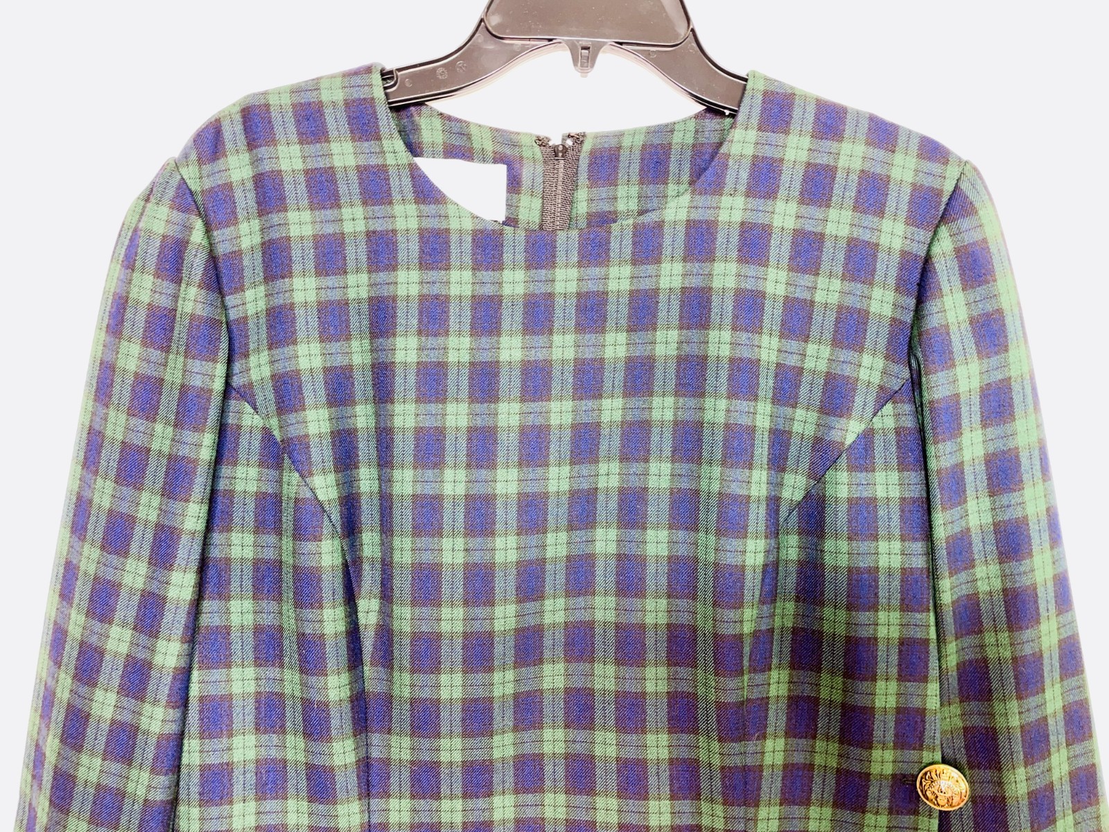 Santa Fe Dress by Jim Tremblay Plaid Women’s Size 12 Gold Buttons Made in USA