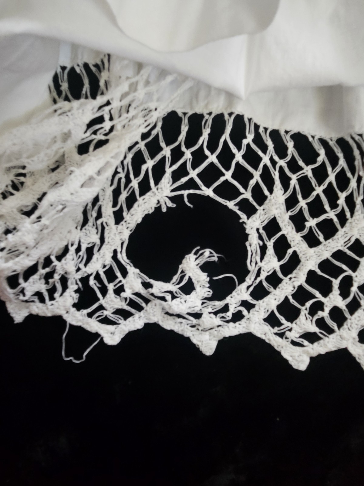 Antique Edwardian Victorian 1900s White Cotton Eyelet Lace Petticoat Altered