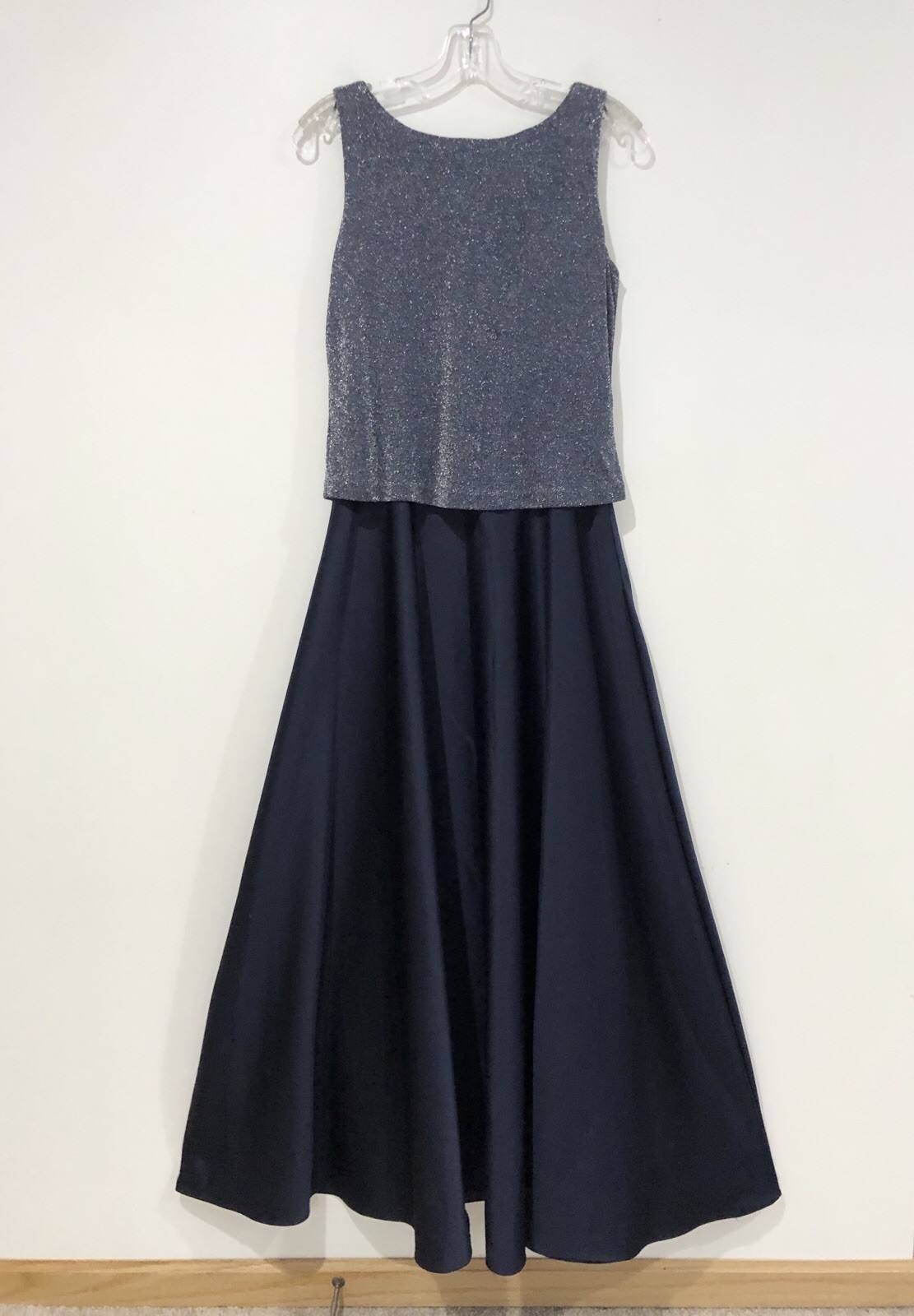 VTG Arianna Ny Rachel Kaye Navy Blue Gray Metallic Top Sleeveless Maxi Dress 6