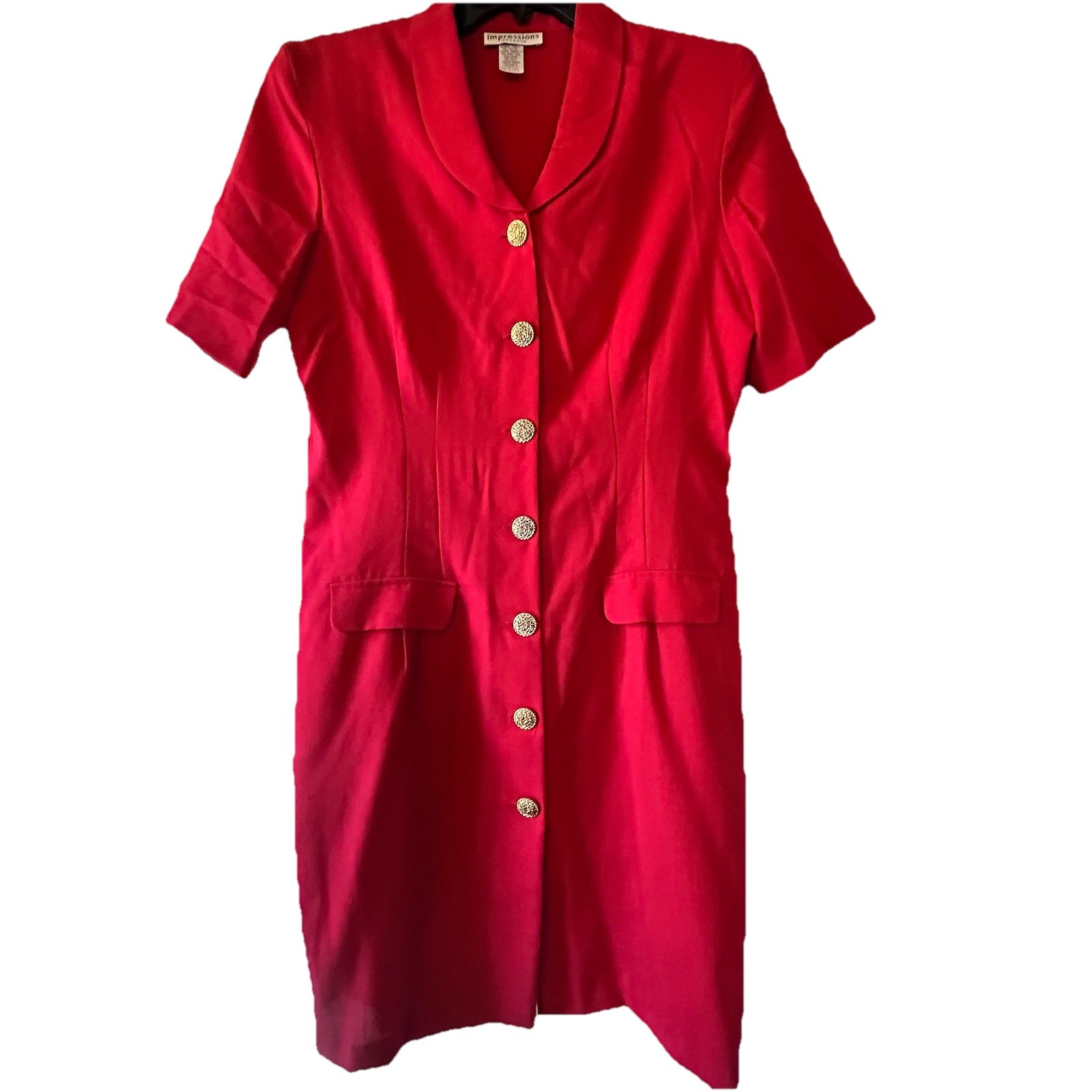 VTG impressions Dressses Red Button Down Fitted Dress 16 NWOT (w Spare Button)