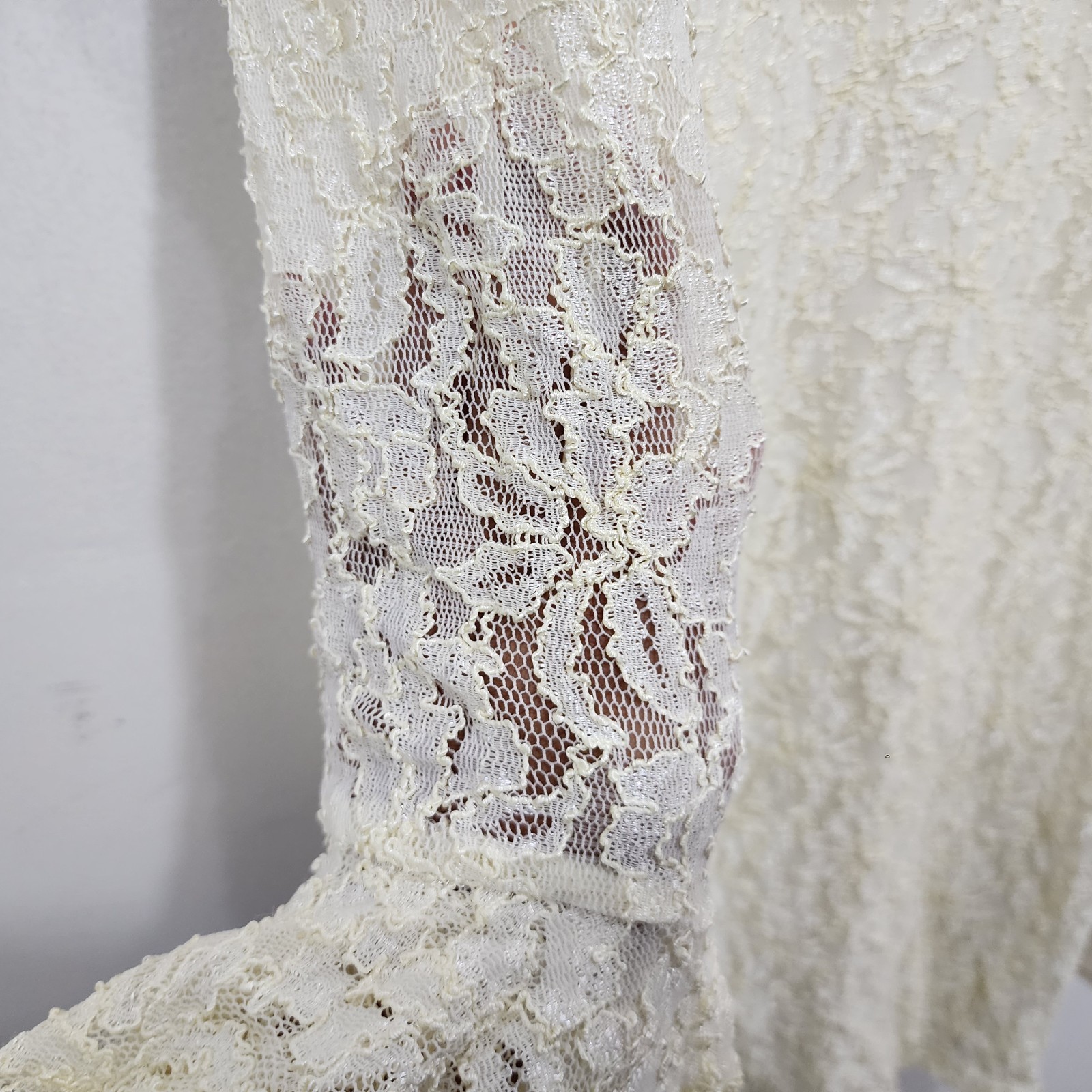 Onyx Nite 90s Vintage Cream Lace Bell Sleeve Mini Dress NEW Womens Sz 8 Stretch