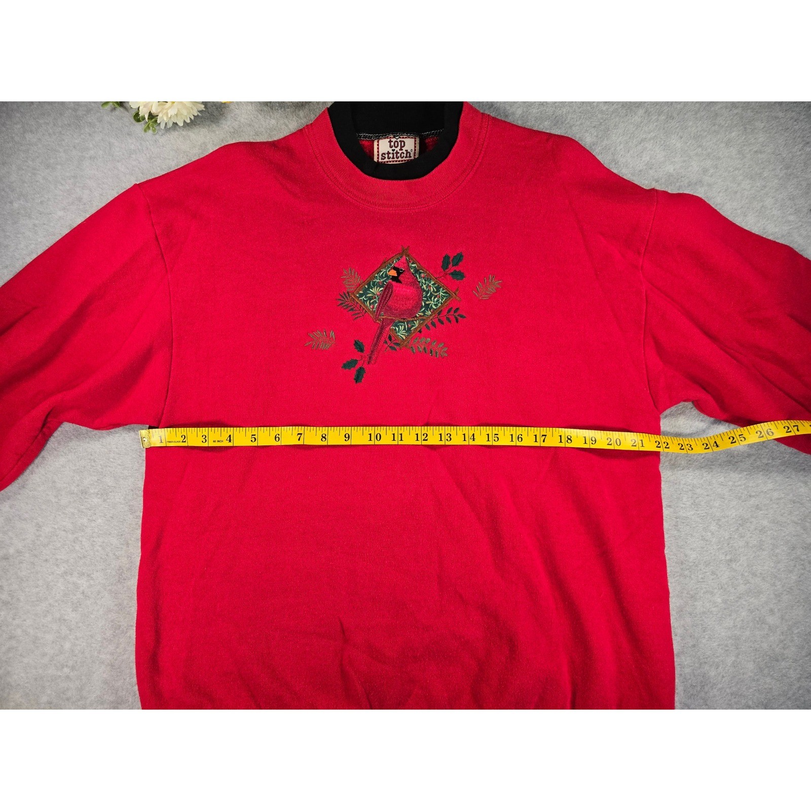 Vintage Top Stitch Morning Sun Cardinal Embroidered Crewneck Sweater Red Large
