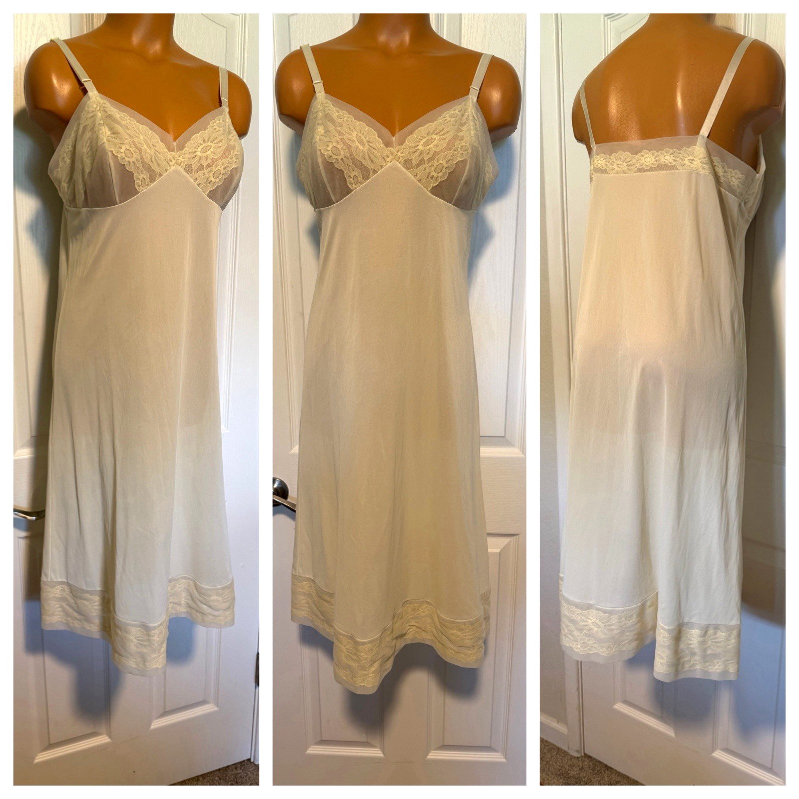 VTG 1960’s VANITY FAIR IVORY W/ SANDWICHED LACE FULL SLIP SZ 36