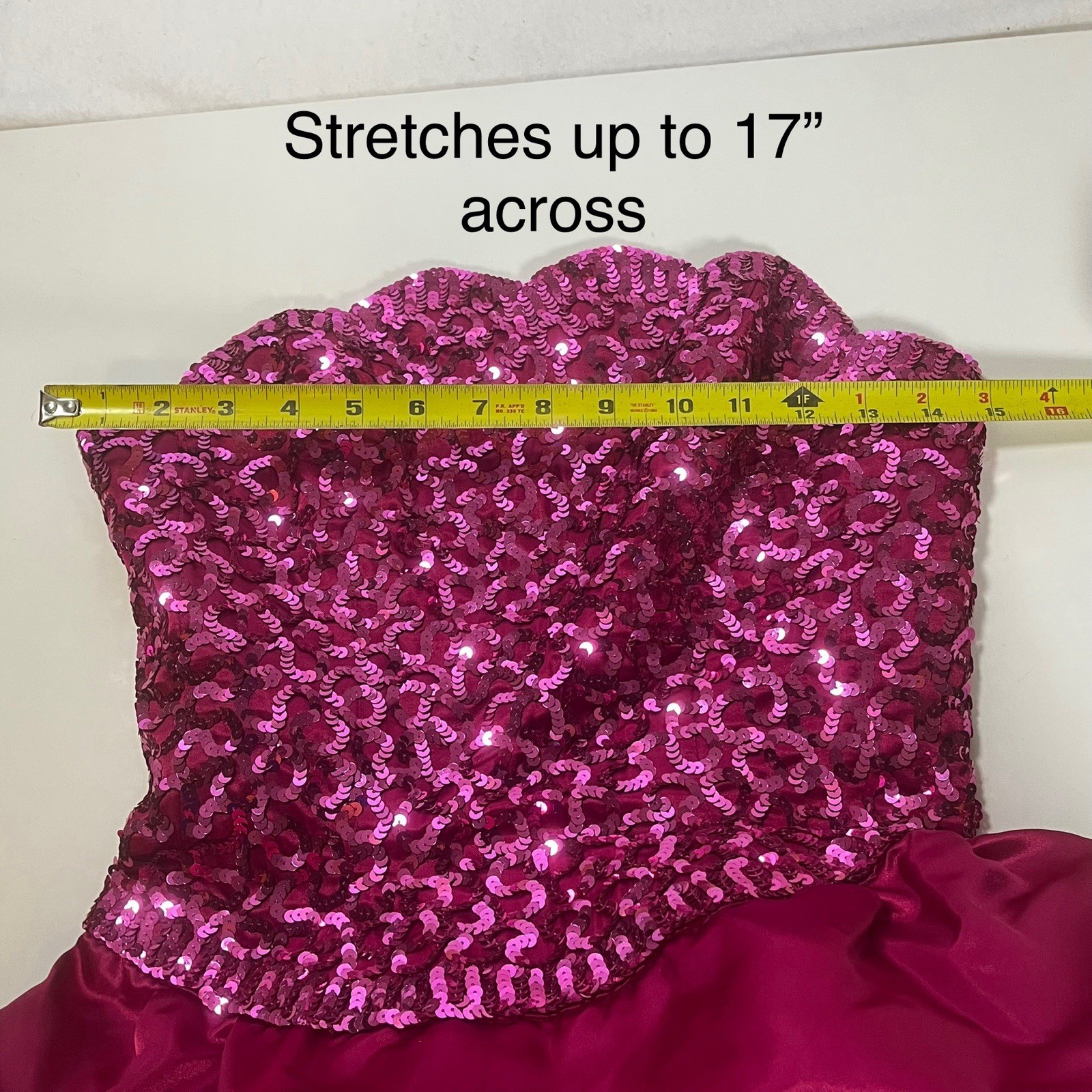 Vintage Mike Benet Satin 60s 70s Hot Pink Prom Formal Dress Sequin Scalloped