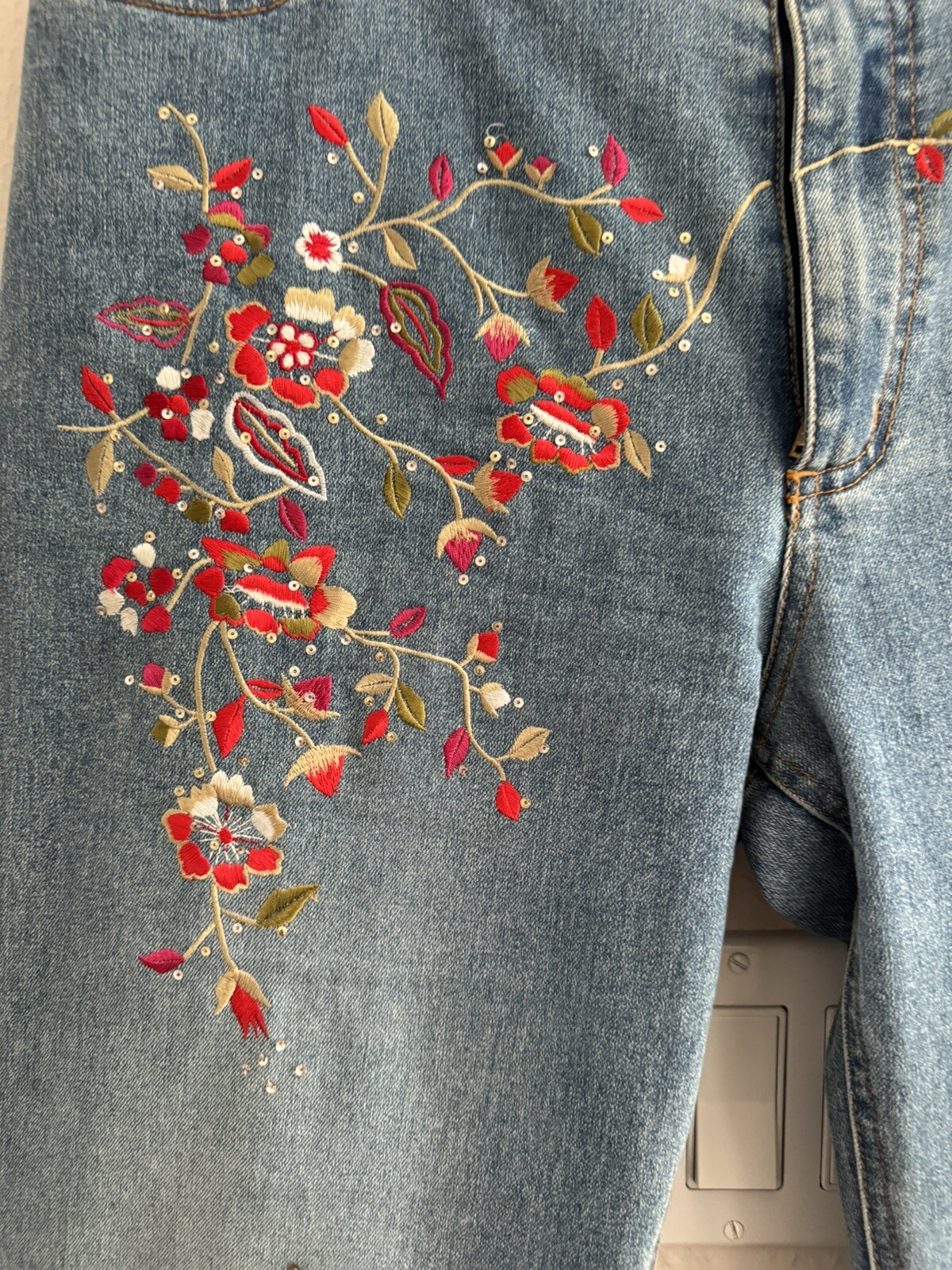Vintage Lana Erica 3pc set Floral Embroidered jean jacket jeans corset top XL/12