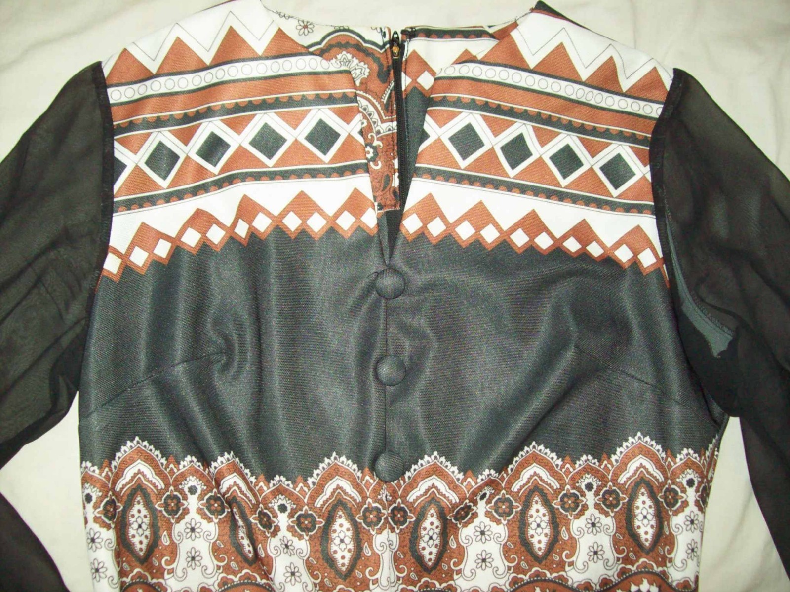 VINTAGE Hippie ALDENS FASHIONS Long Dress fits Med-Lrg 70’s sheer arms browns