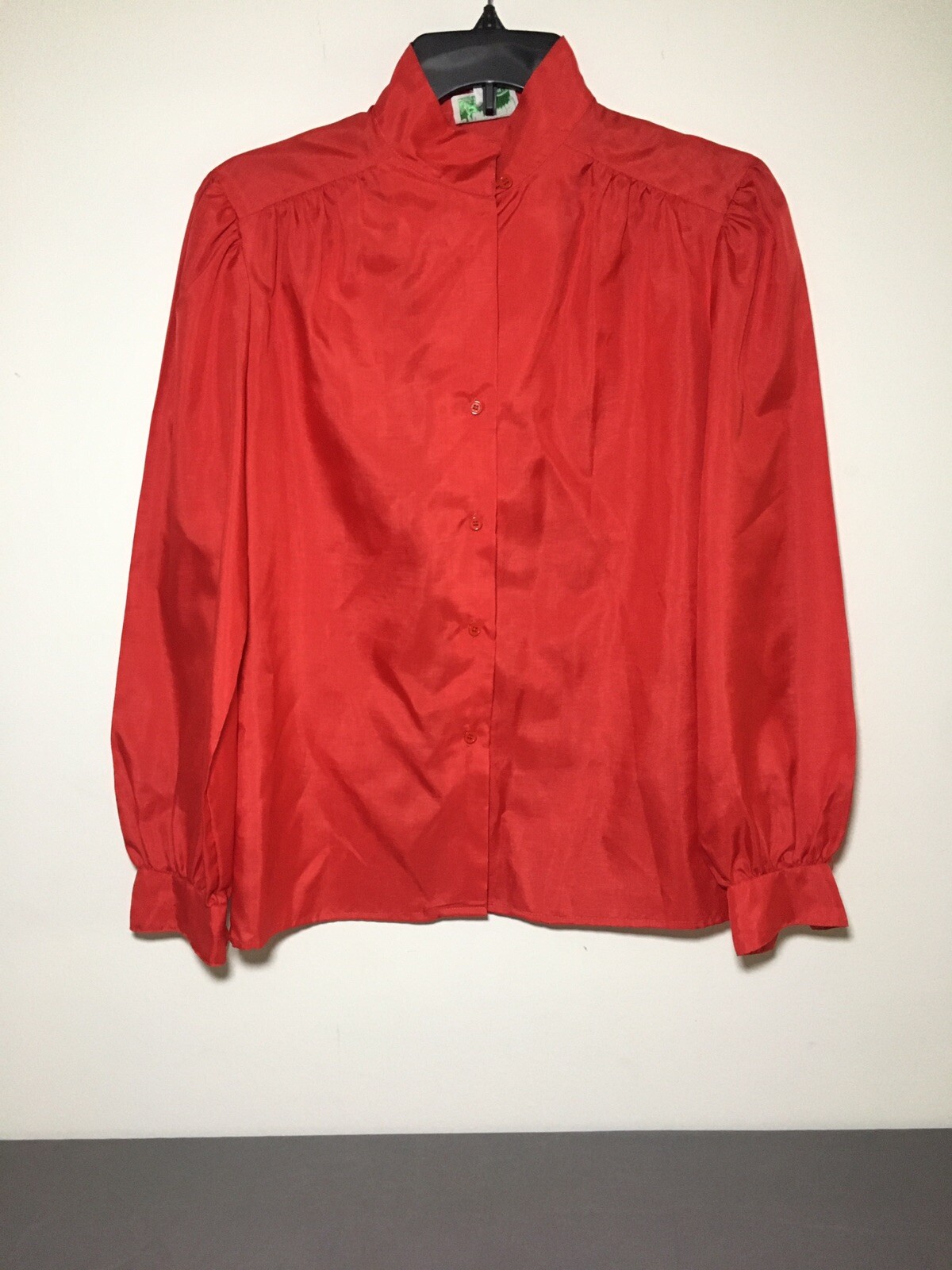 Vintage Red Button Up Silkhana By Lady Manhattan Blouse Size 8 RN 44738!
