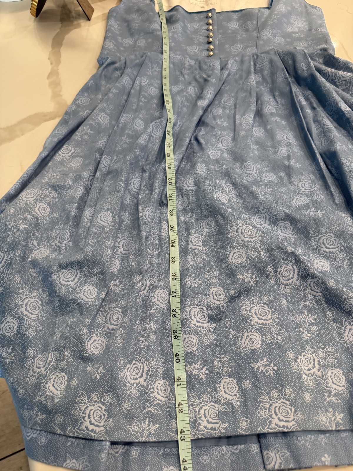 Vintage Angermaier Wenger Austrian Dirndl Dress Blue Floral Cotton Size 48