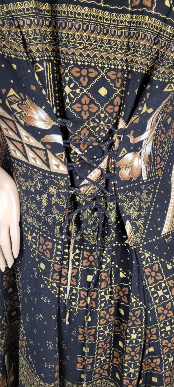 Vintage 90s Betsy Lauren Black Floral Tribal Cottagecore Grunge Maxi Dress 14