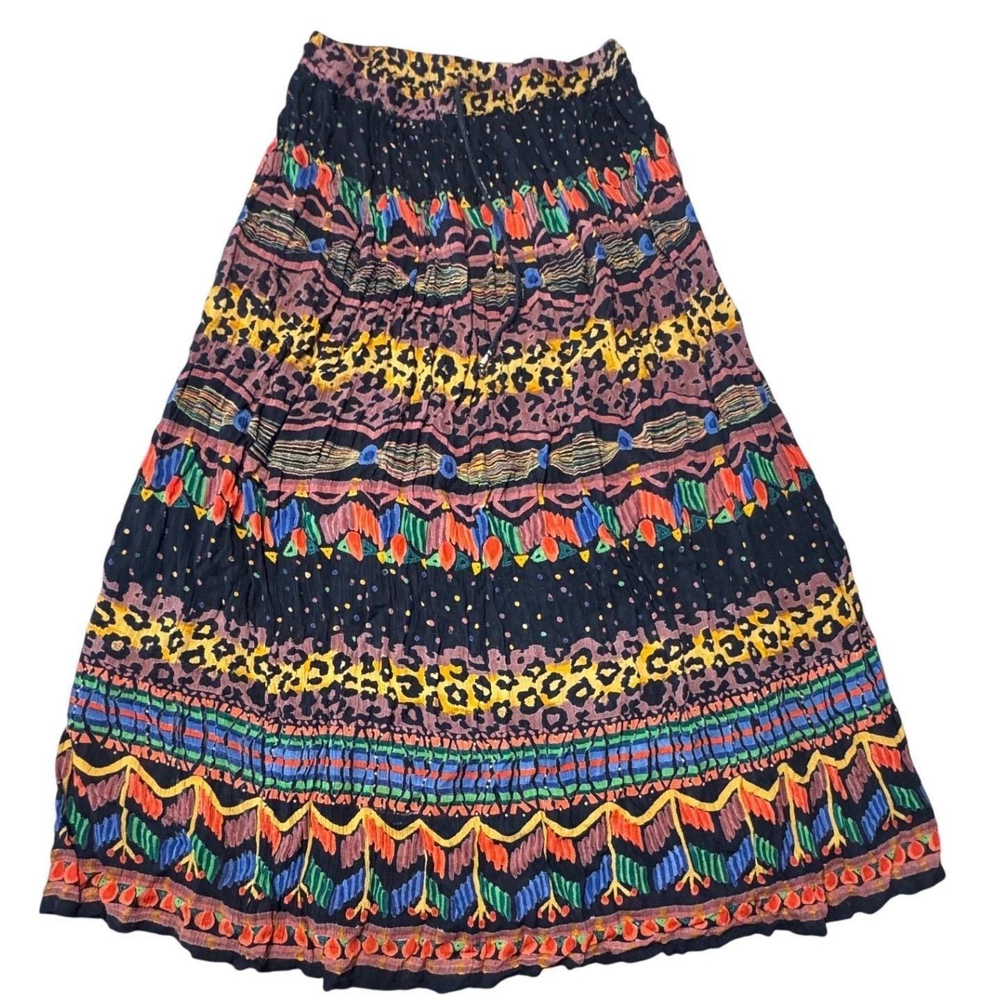 Vintage Just Cruising 100% Rayon Maxi Skirt Free Size Boho Tribal Animal Print