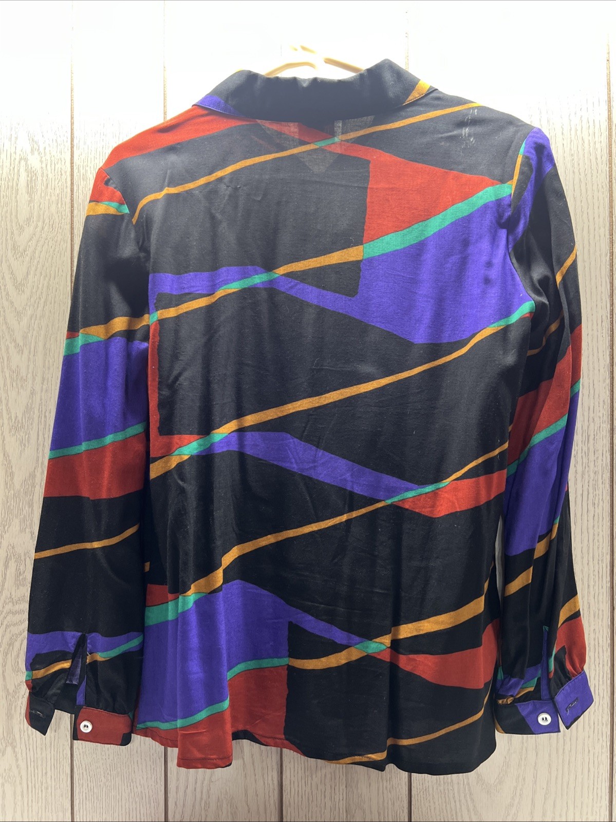 VTG Hunter Sportswear Abstract Geometric Color Block Long Sleeve Shirt Skirt