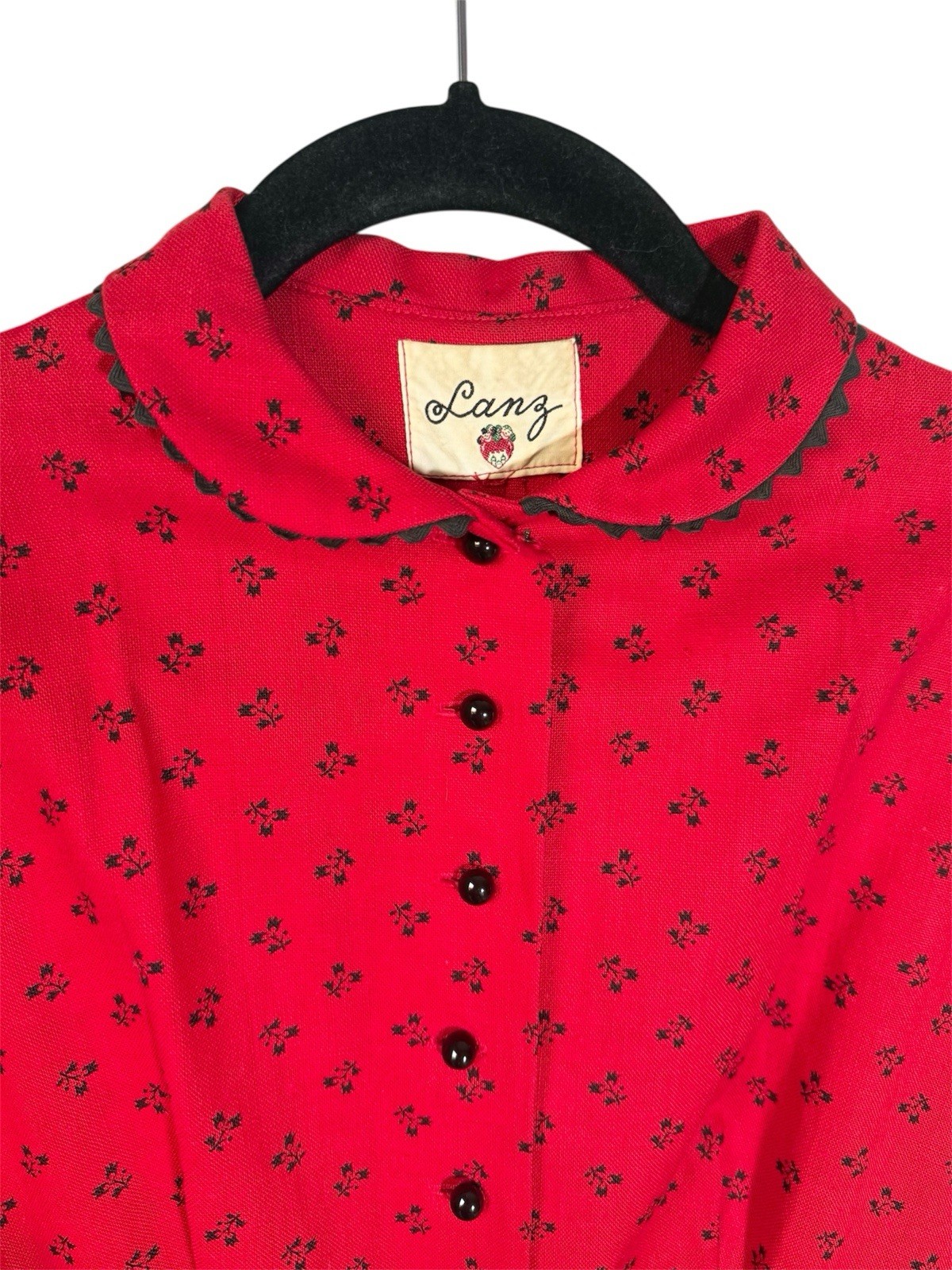 Vintage Lanz Original Red Floral Button Front Dress 1950s-60s Austrian Style S