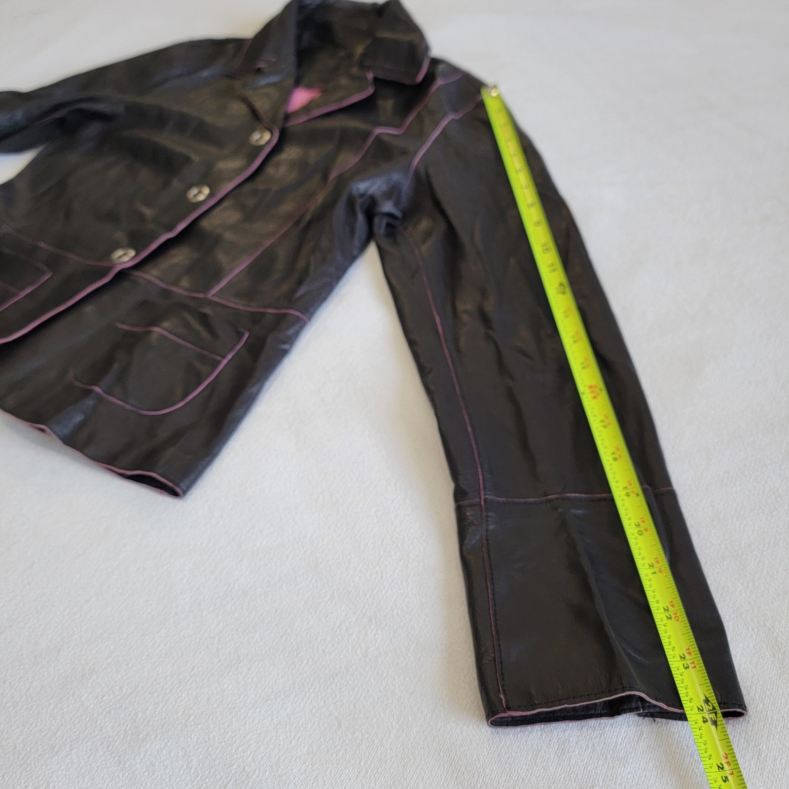 VTG 90s Jax Black Lambskin Leather Blazer Soft Tailored Short Jacket Womens S/M