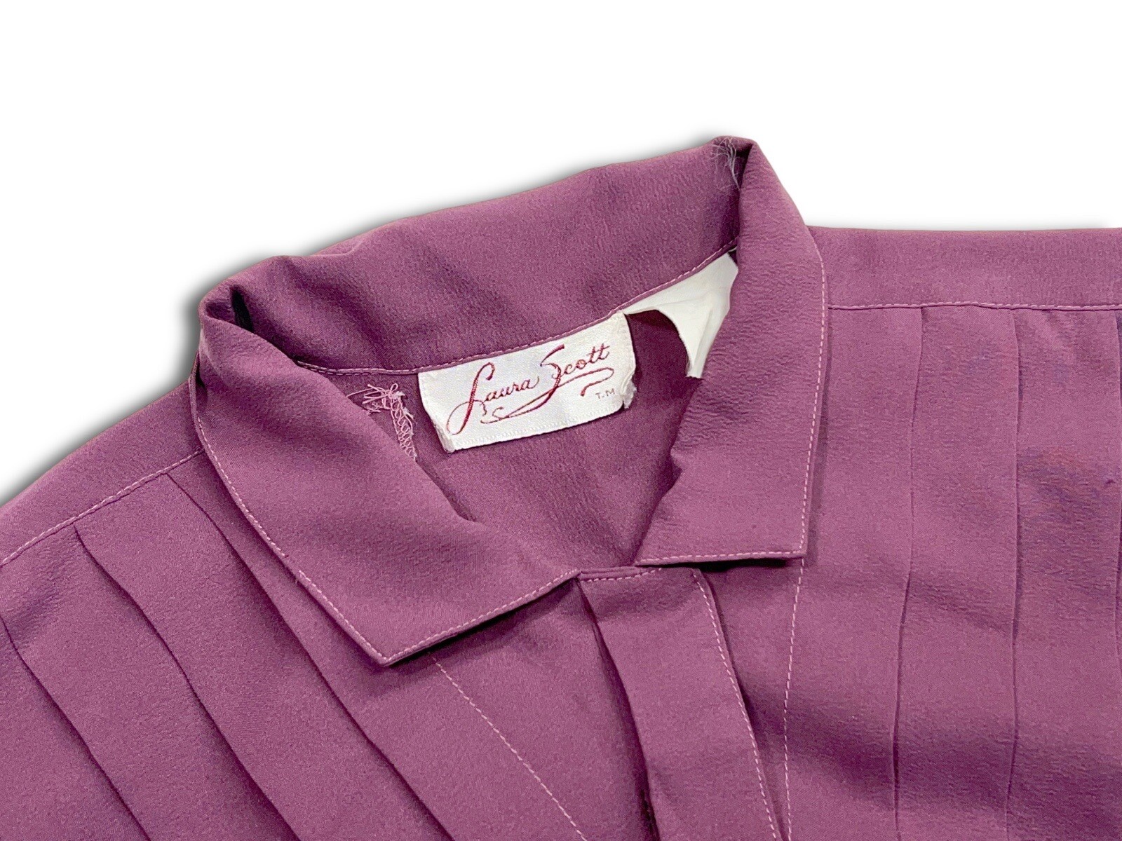 Vintage 80s Plum Purple Pleated Blouse Women’s Small Long Sleeve Button-Up
