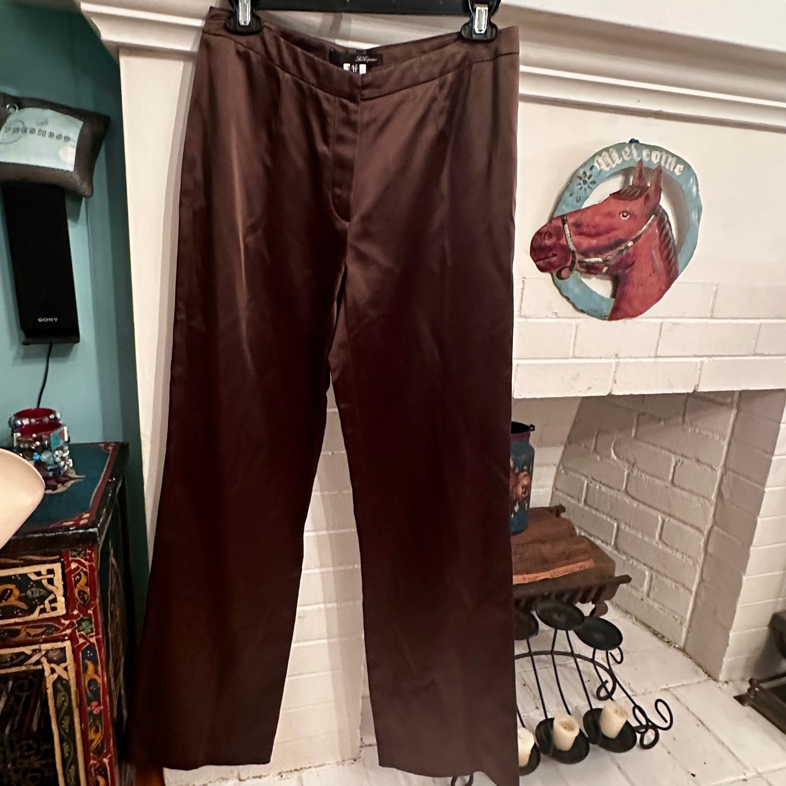 VINTAGE LES COPAINS ITALY HI SHEEN CHOCOLATE BROWN SATIN WIDE LEG PANTS