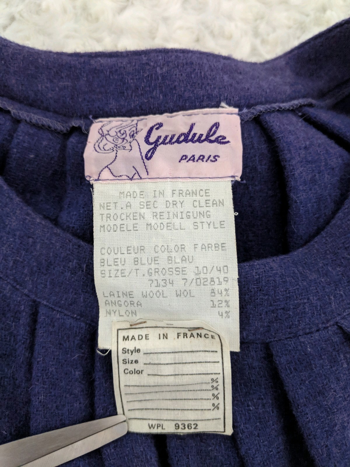 Gudule Paris Vintage Purple Sleeveless Belted Dress Wool Made in France Size 10