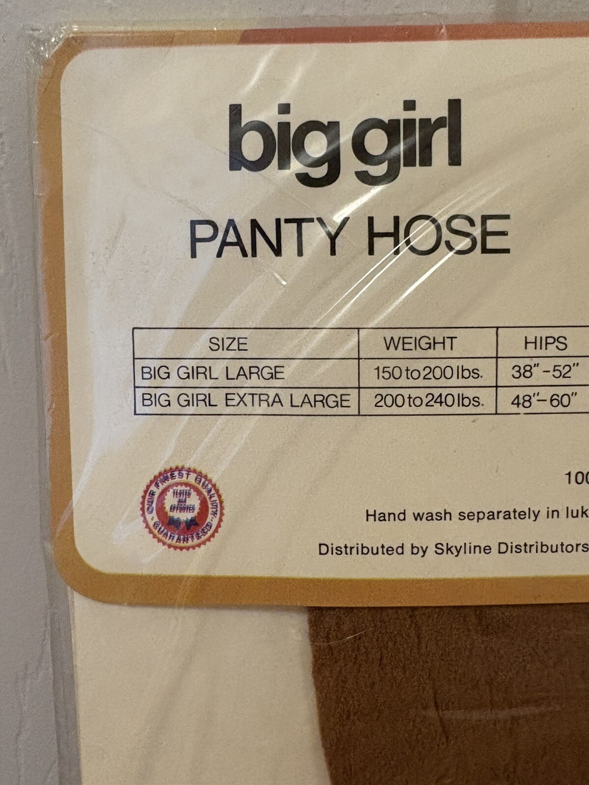 Skyline Big Girl Panty Hose Beige Panty Hose 780-095 XL 200-240lbs Hips 48”-60”