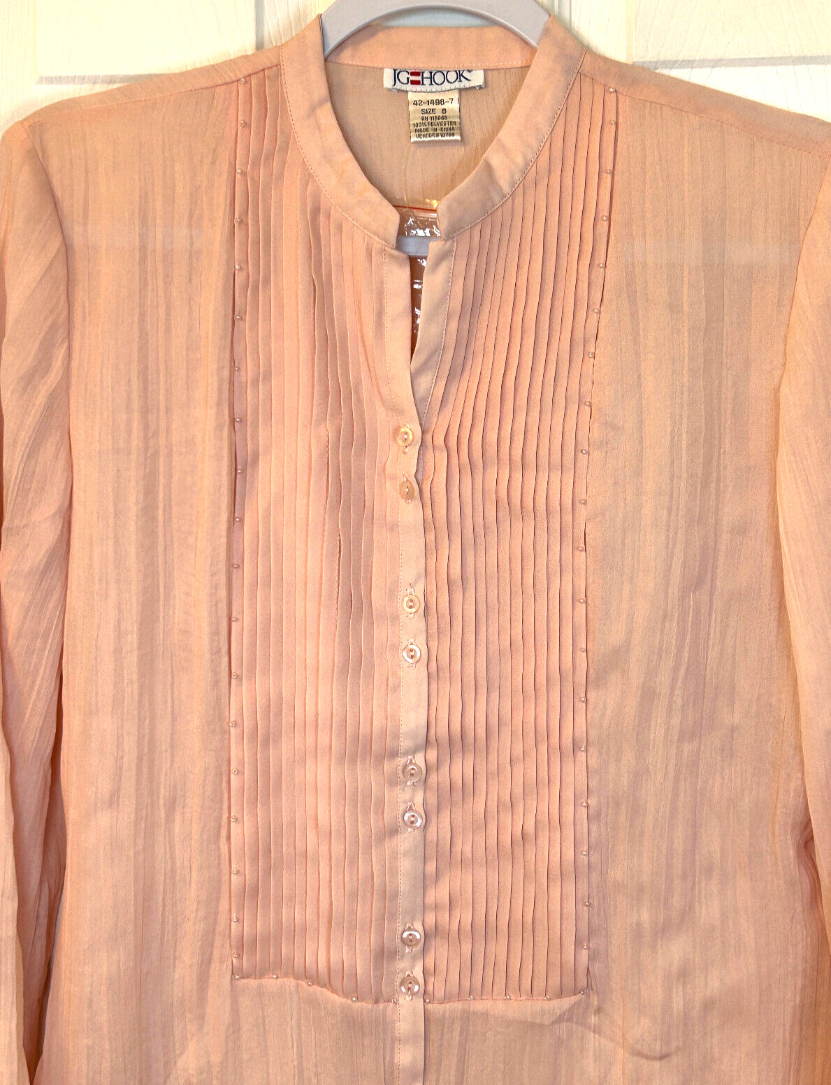 Classic Vintage Blush Pink Blouse Sz 8 JG Hook Pintuck Pearl LS Top NWOT