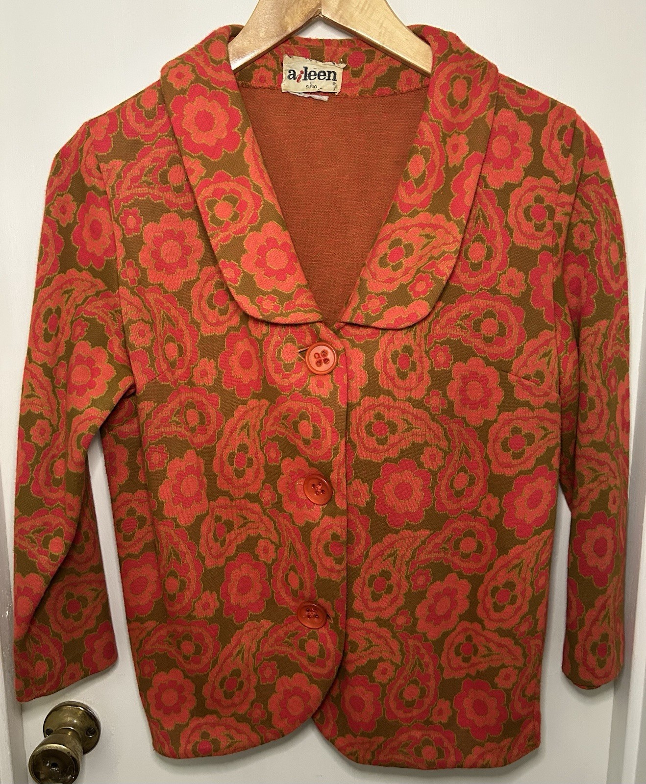 1960’s Vintage MOD Paisley Floral Big Buttons Size 9/10 Women AILEEN Tag