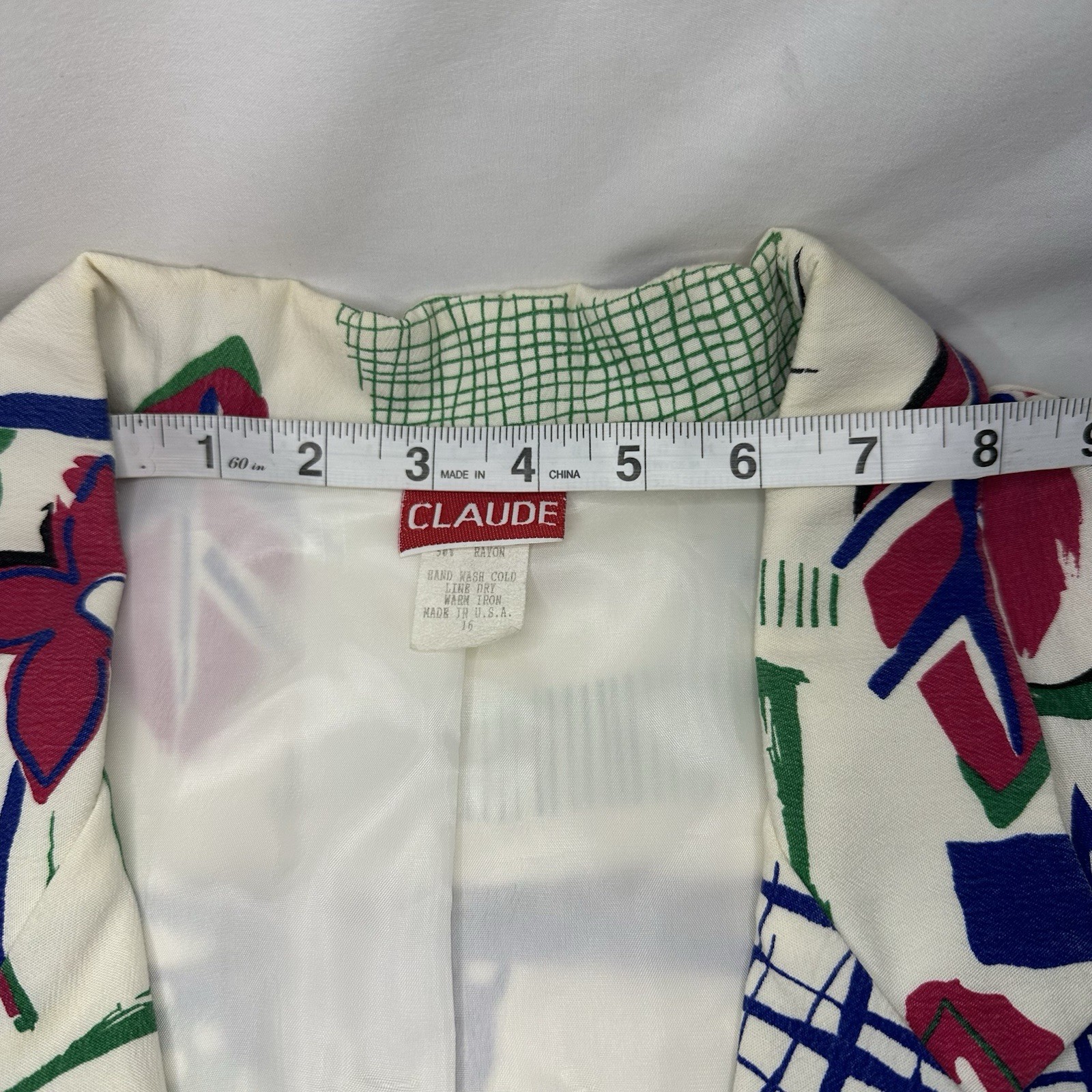 Vintage 90s Claude Floral Geometric Blazer Jacket Womens Size 16